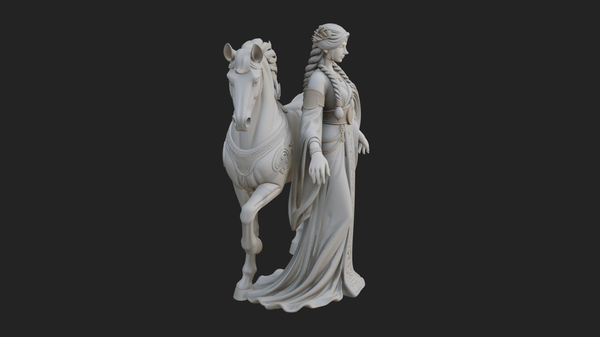 Woman with White Horse Statue Design 2 3D Print Model 3D Model