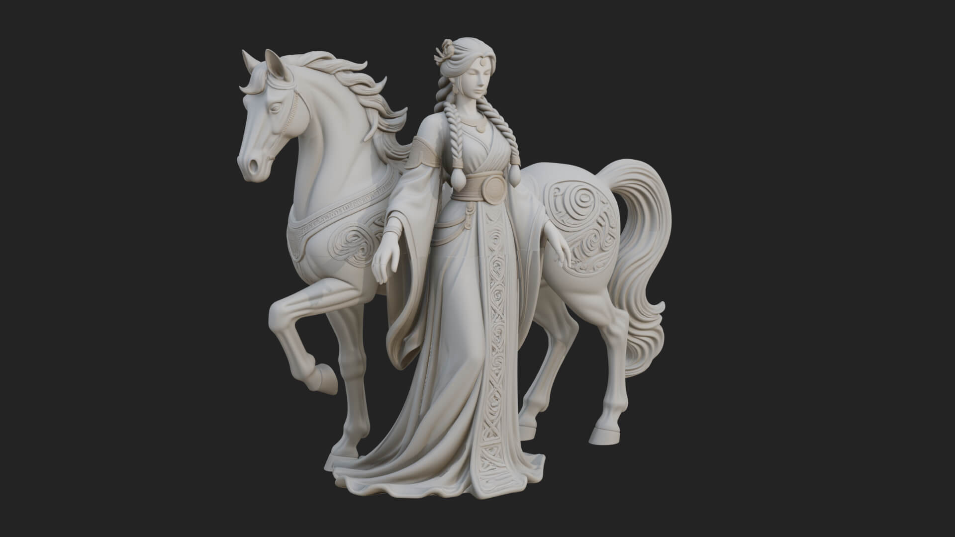 Woman with White Horse Statue Design 2 3D Print Model 3D Model