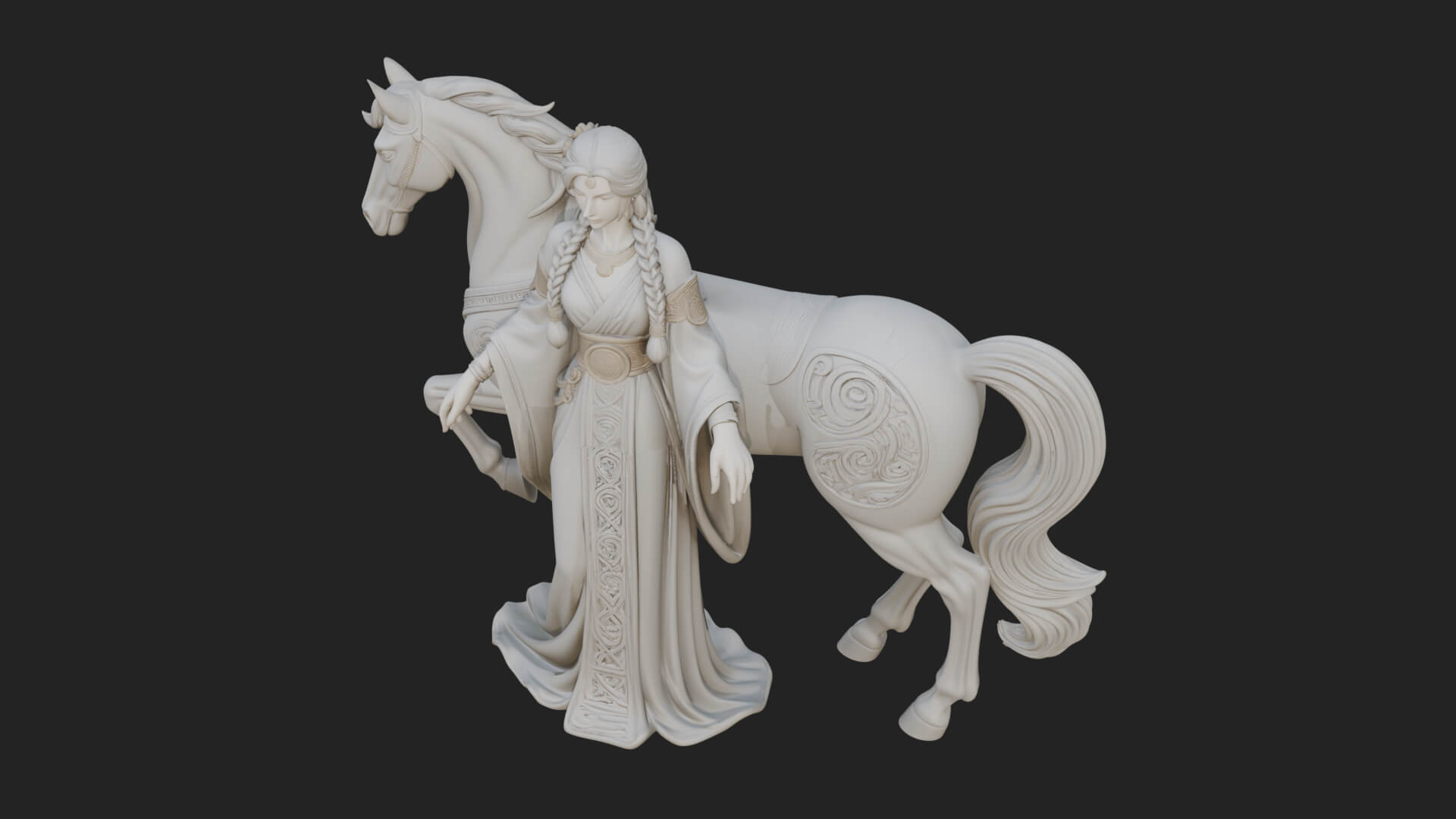 Woman with White Horse Statue Design 2 3D Print Model 3D Model