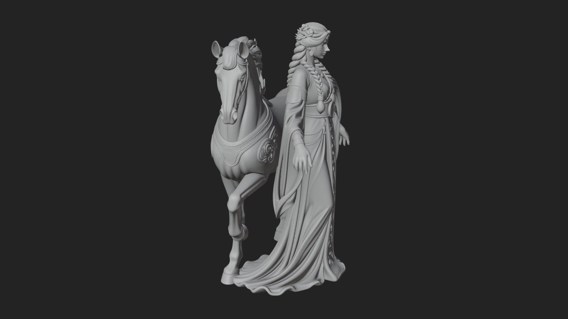 Woman with White Horse Statue Design 2 3D Print Model 3D Model