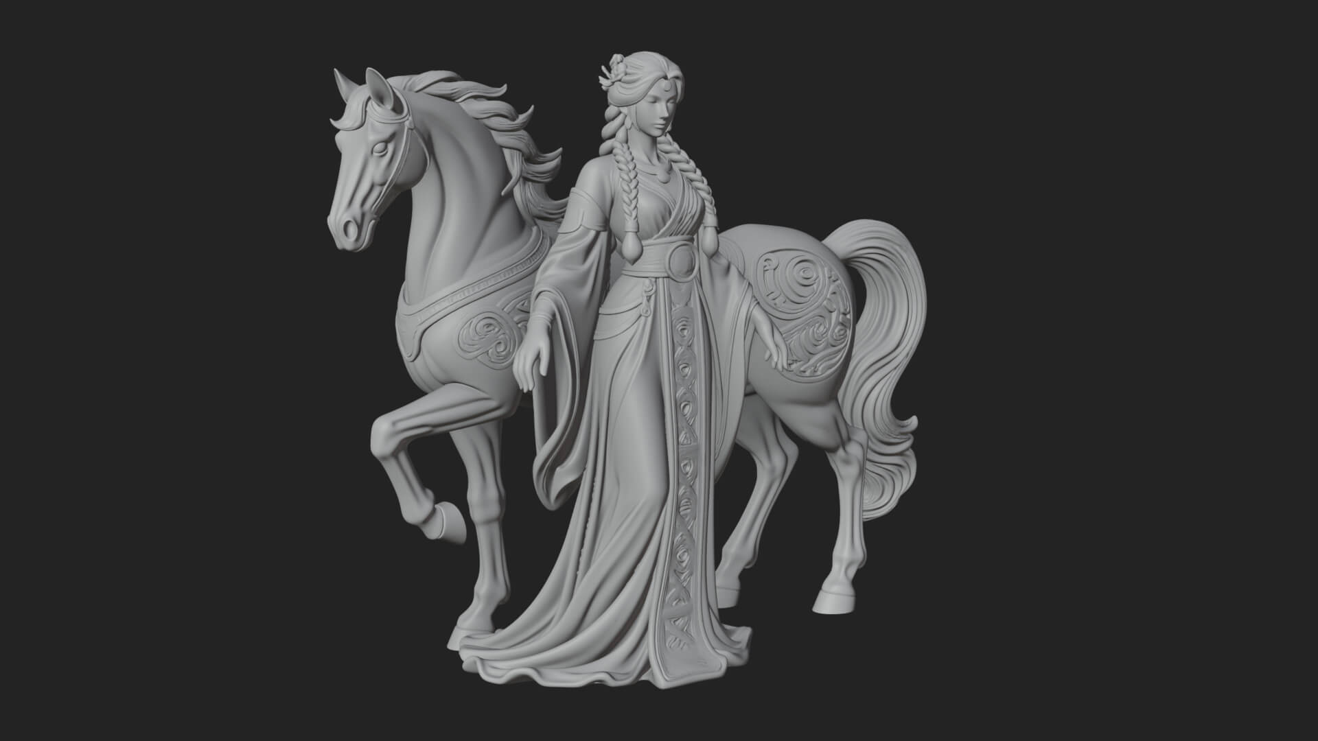 Woman with White Horse Statue Design 2 3D Print Model 3D Model