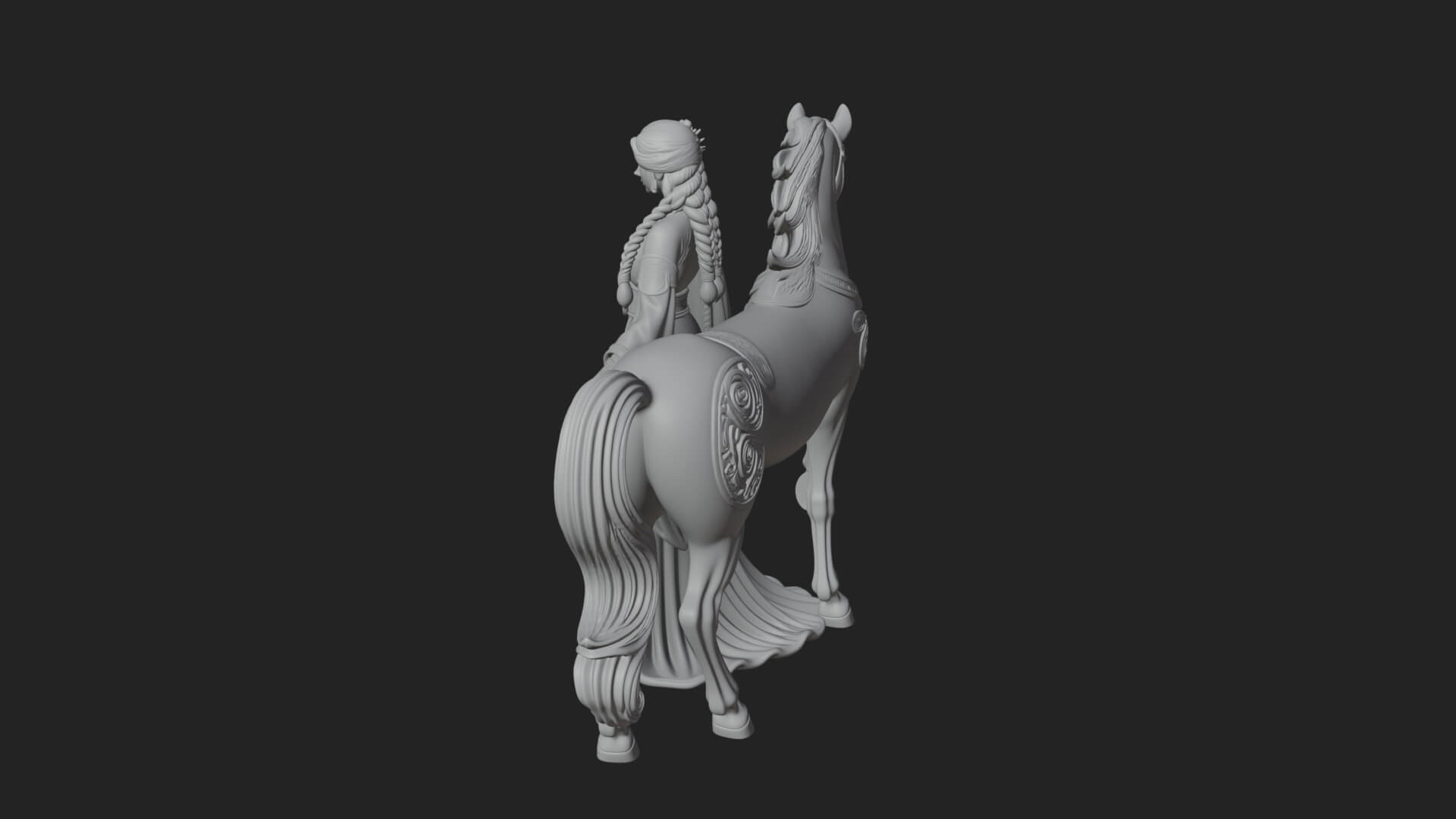 Woman with White Horse Statue Design 2 3D Print Model 3D Model
