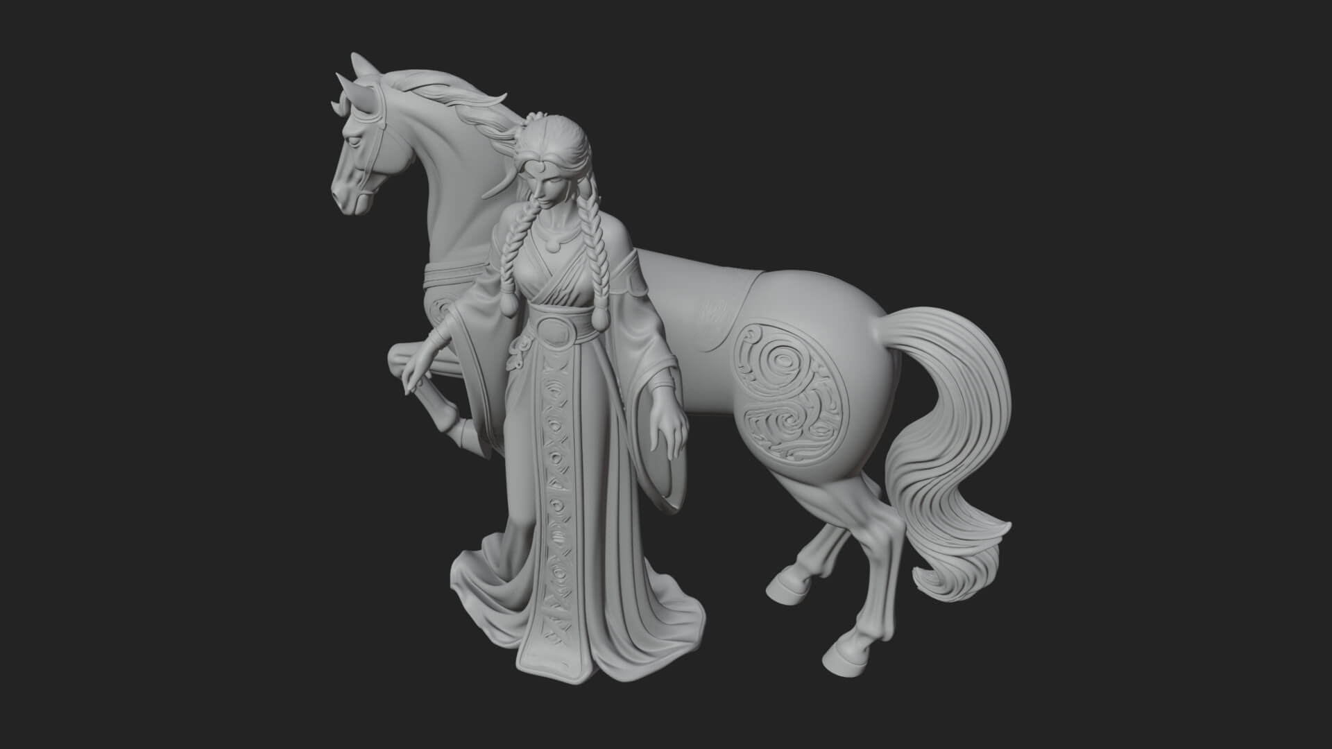 Woman with White Horse Statue Design 2 3D Print Model 3D Model