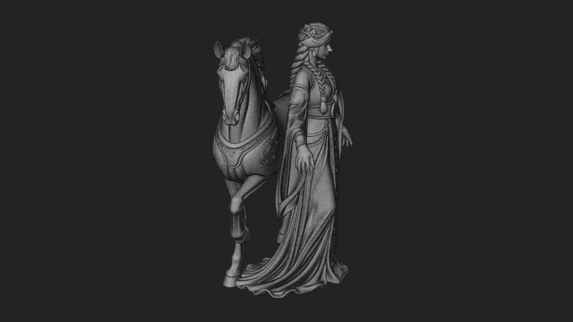 Woman with White Horse Statue Design 2 3D Print Model 3D Model