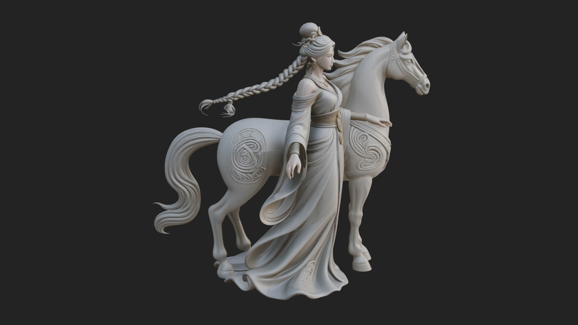 Woman with White Horse Statue Design 3 3D Print Model 3D Model