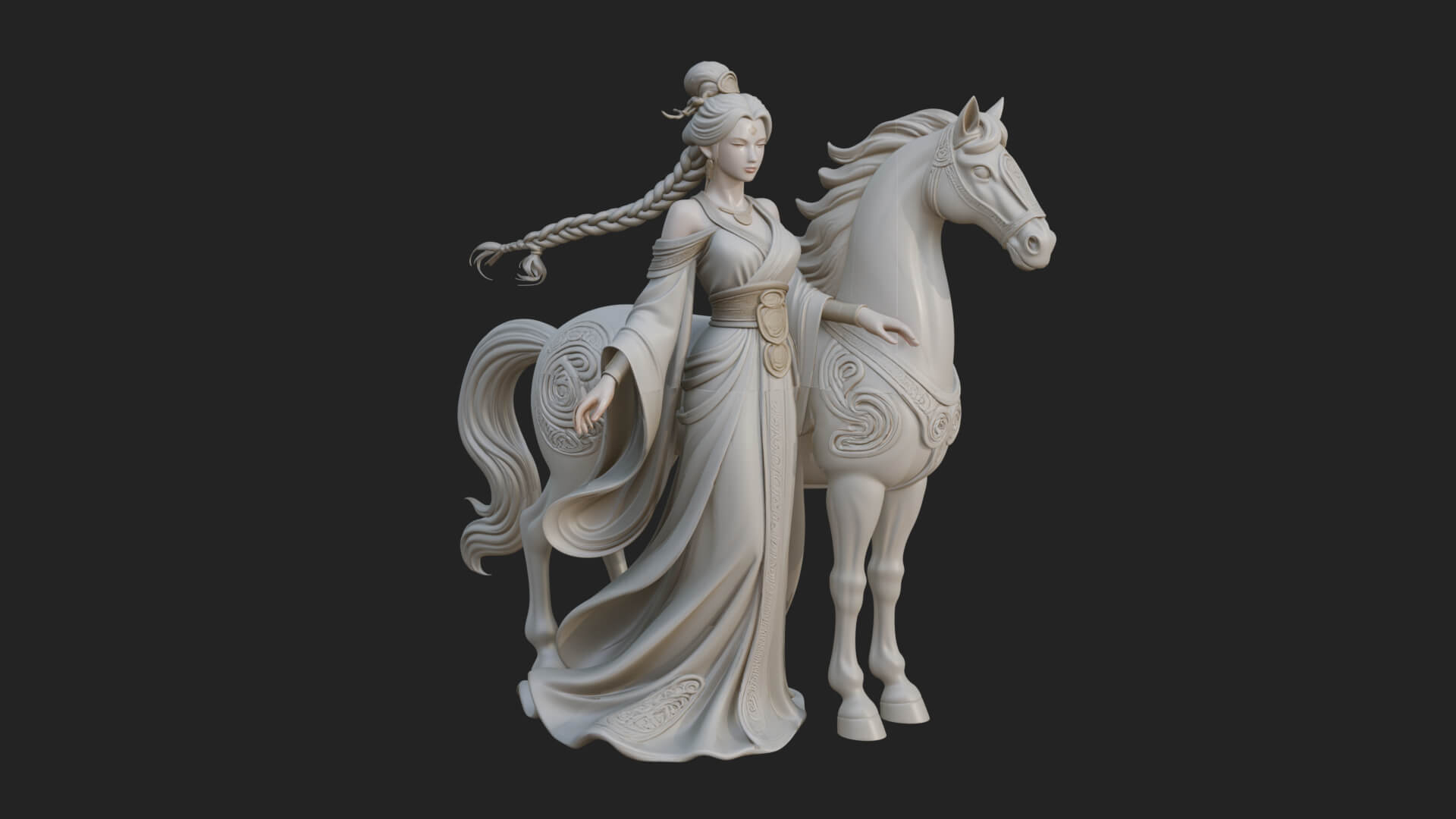 Woman with White Horse Statue Design 3 3D Print Model 3D Model