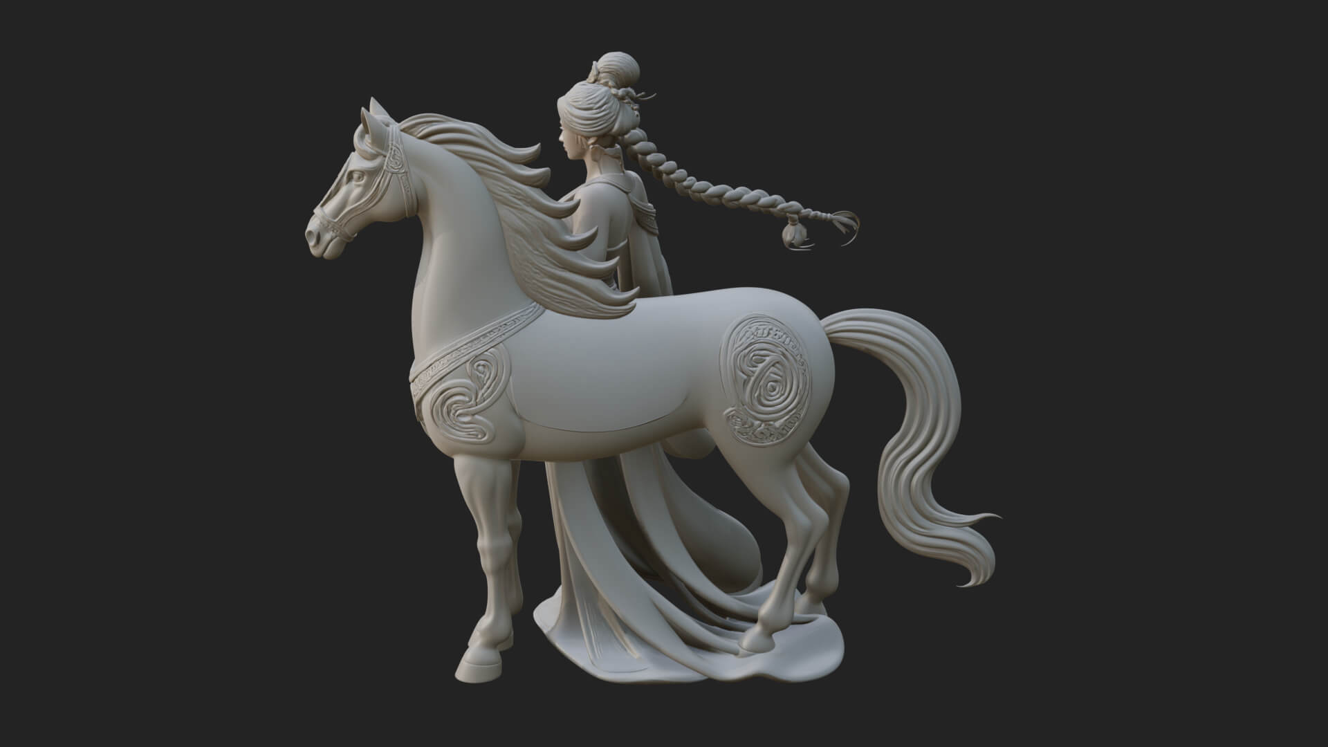 Woman with White Horse Statue Design 3 3D Print Model 3D Model