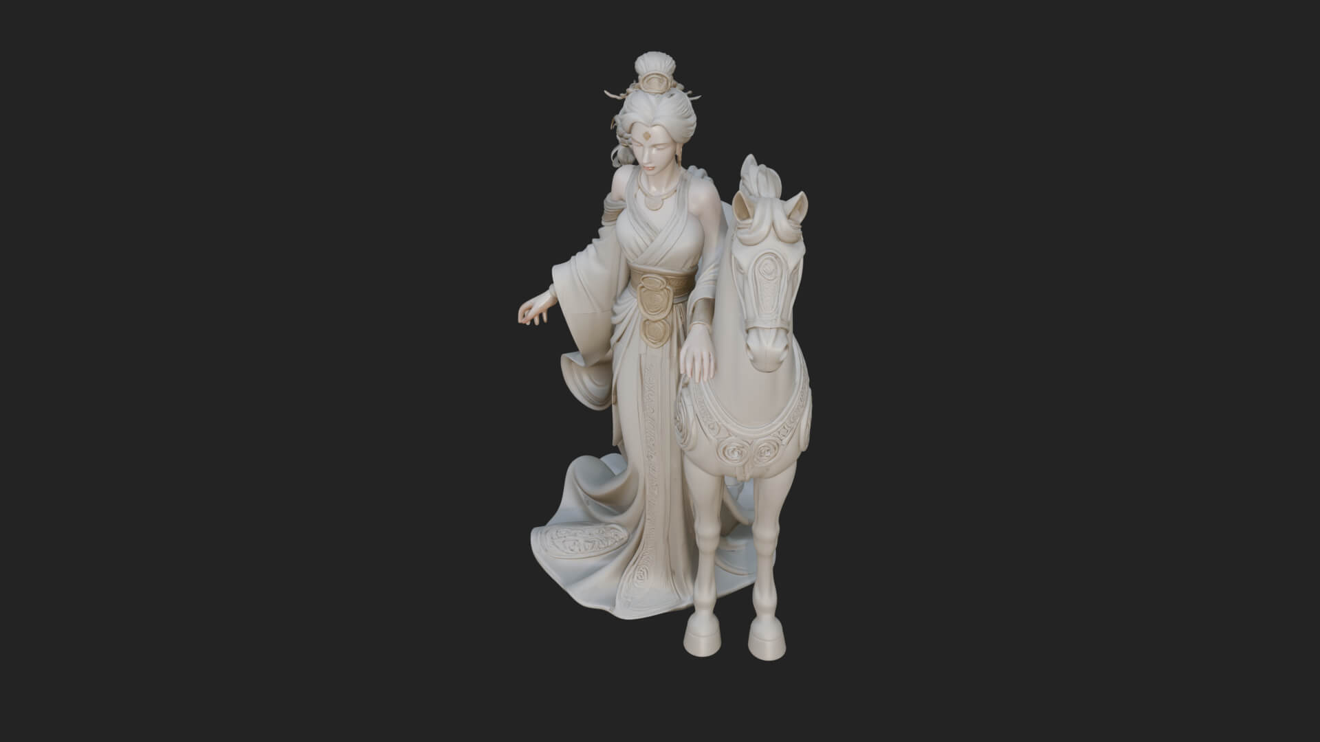 Woman with White Horse Statue Design 3 3D Print Model 3D Model