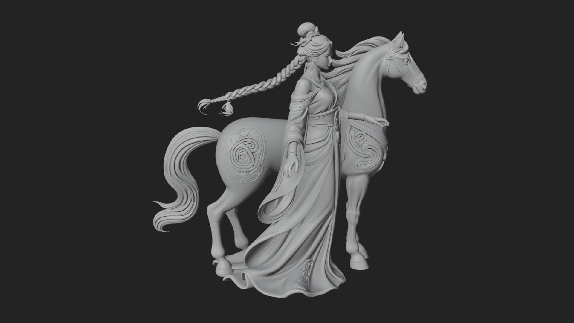 Woman with White Horse Statue Design 3 3D Print Model 3D Model