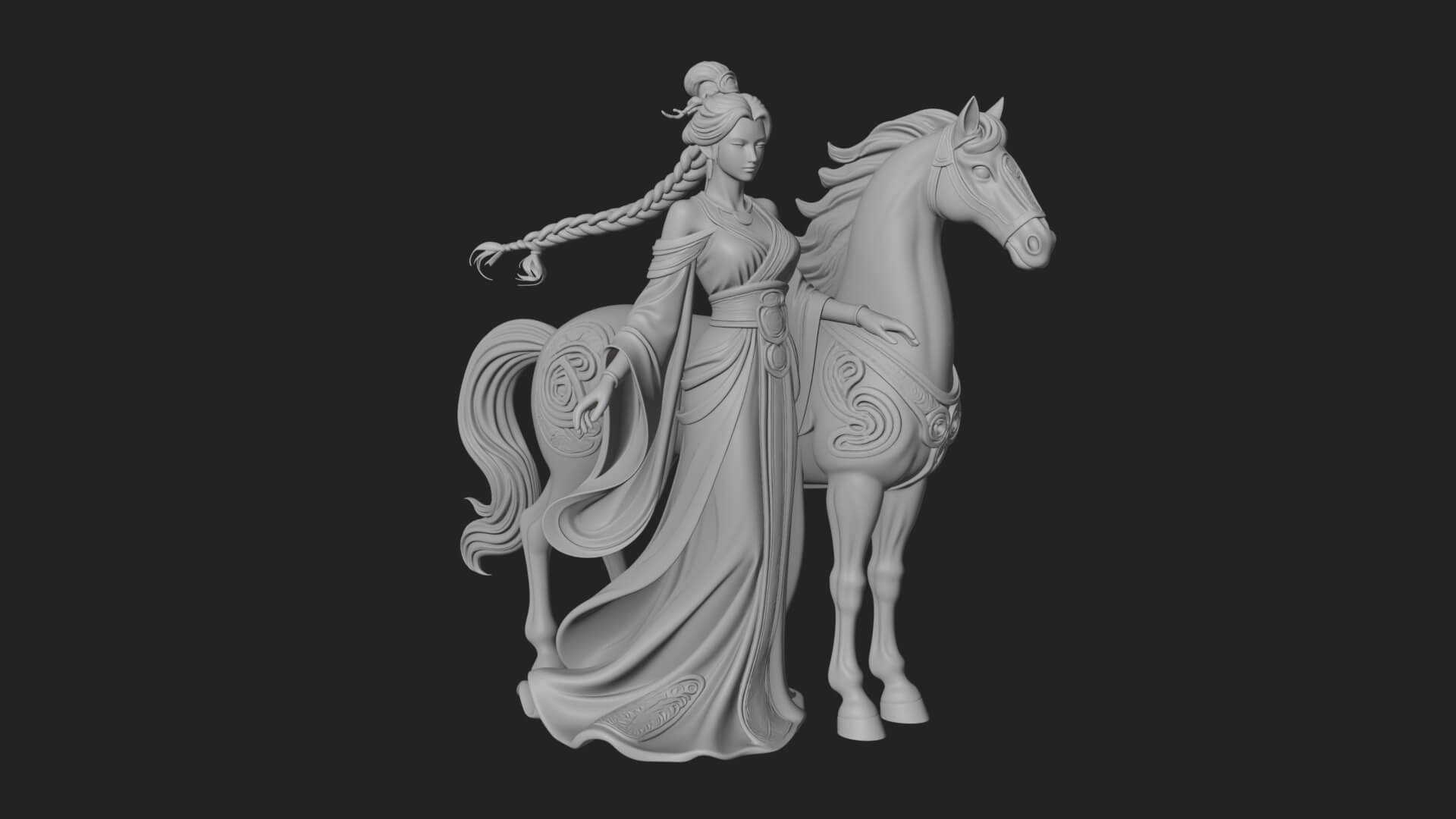 Woman with White Horse Statue Design 3 3D Print Model 3D Model
