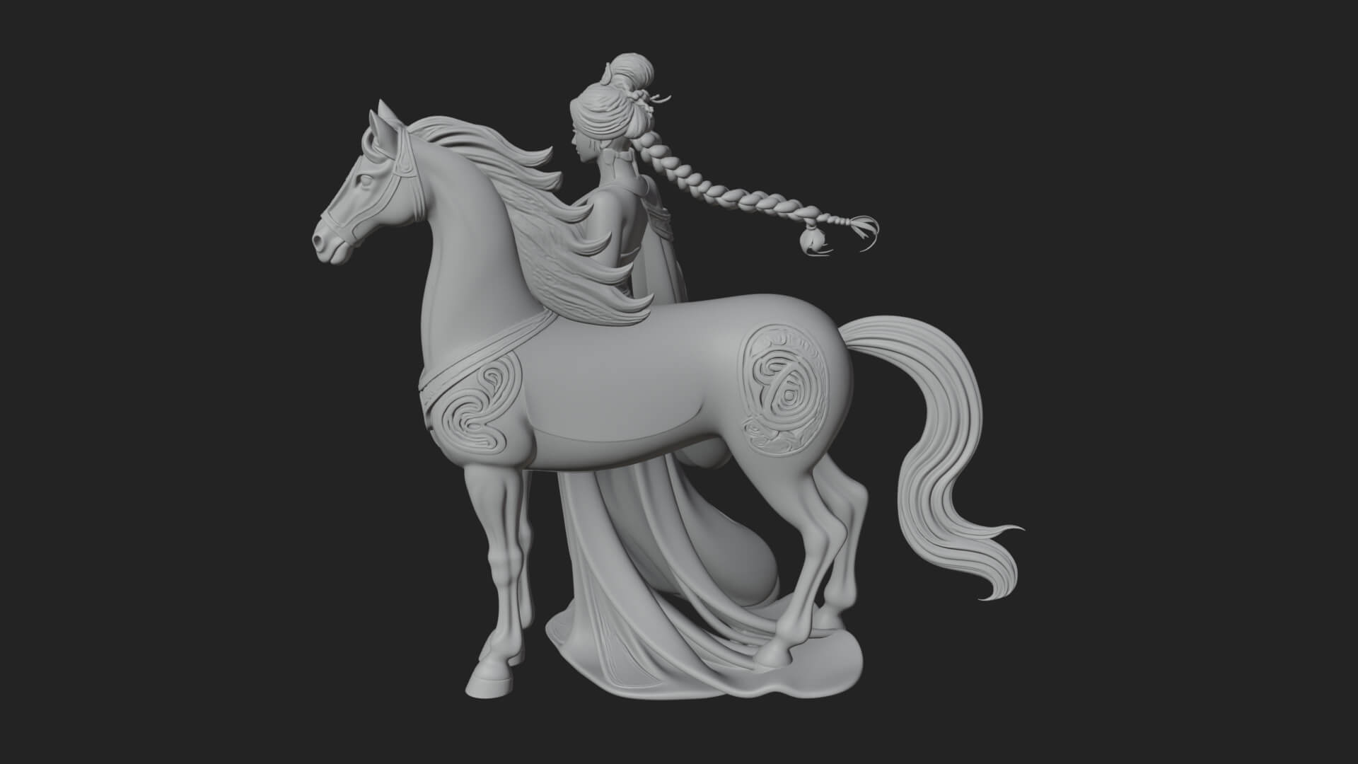Woman with White Horse Statue Design 3 3D Print Model 3D Model