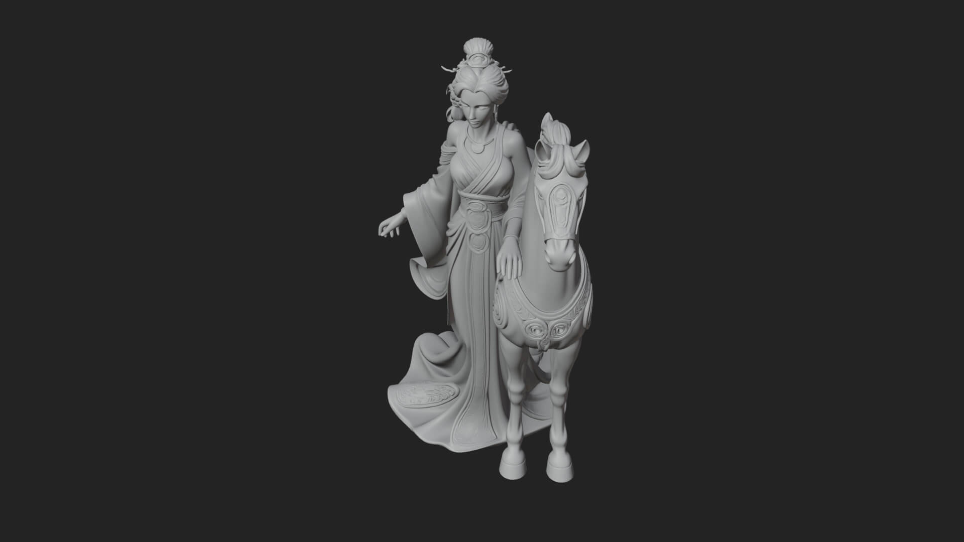 Woman with White Horse Statue Design 3 3D Print Model 3D Model