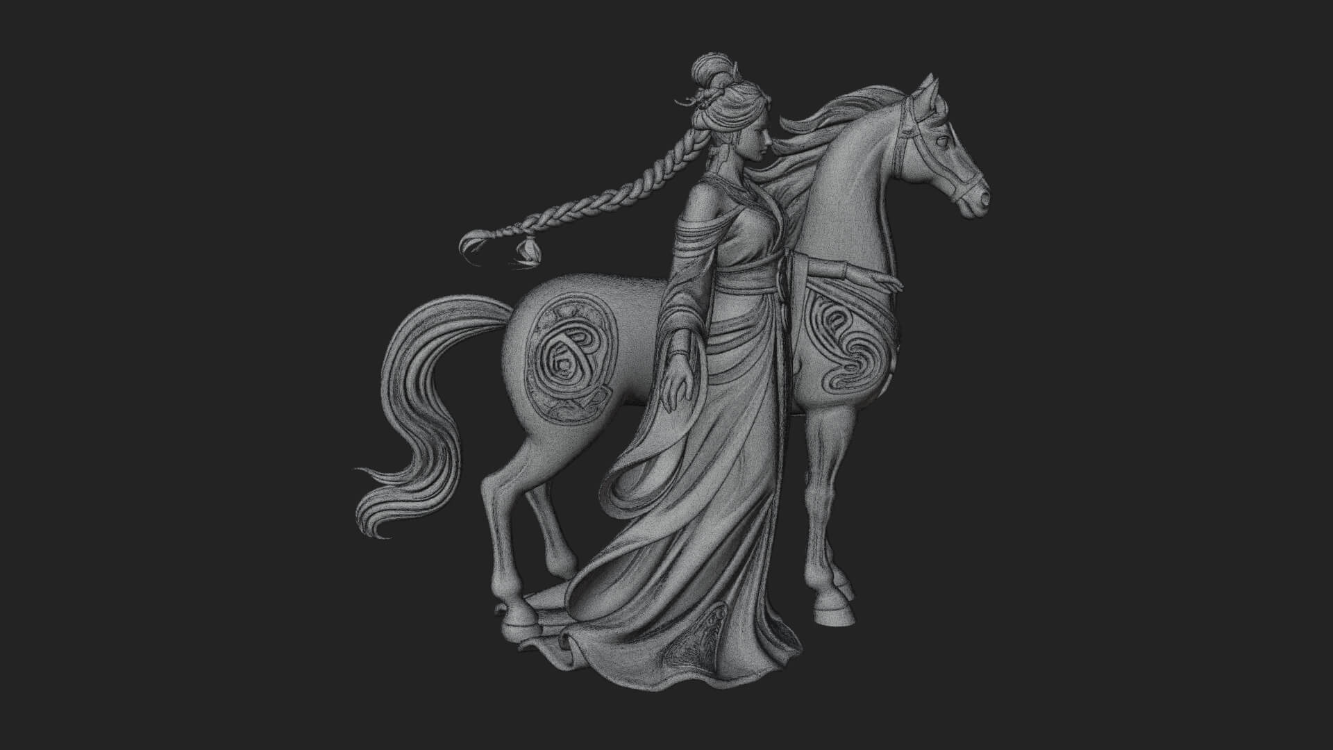 Woman with White Horse Statue Design 3 3D Print Model 3D Model