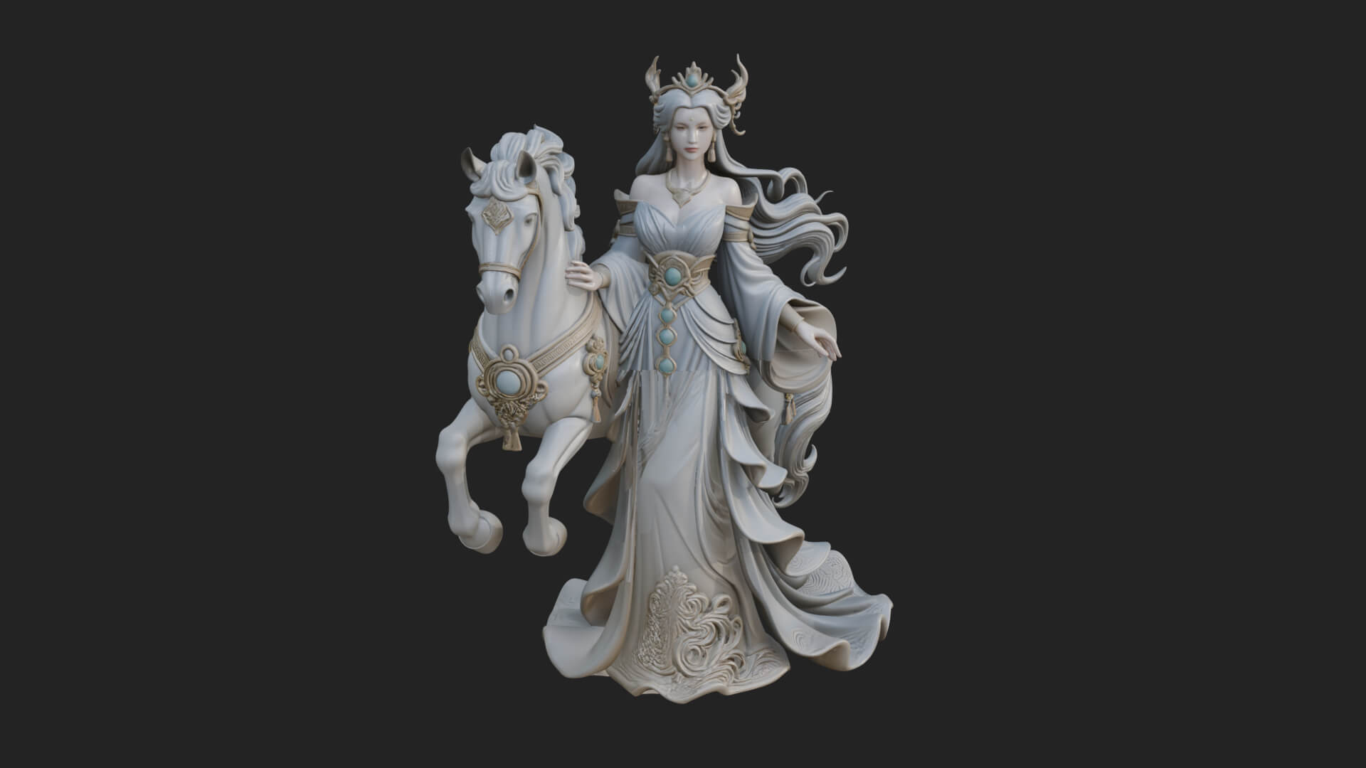 Woman with White Horse Statue Design 4 3D Print Model 3D Model