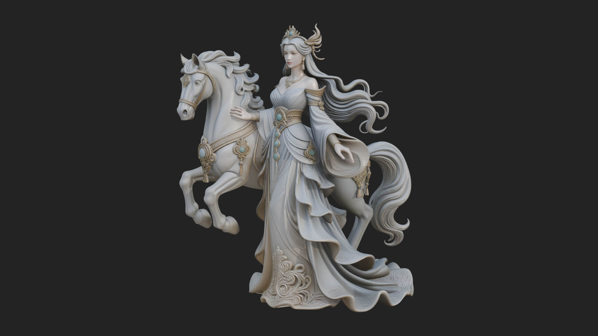 Woman with White Horse Statue Design 4 3D Print Model 3D Model