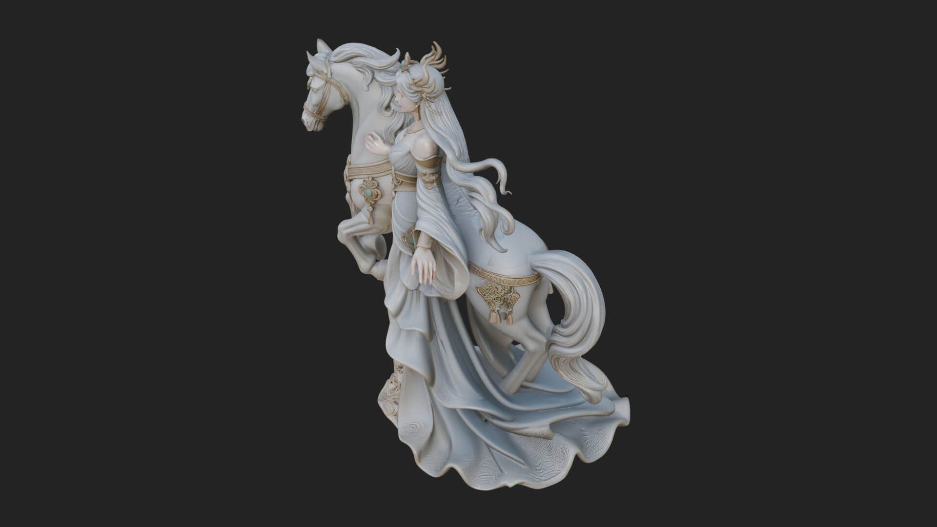 Woman with White Horse Statue Design 4 3D Print Model 3D Model
