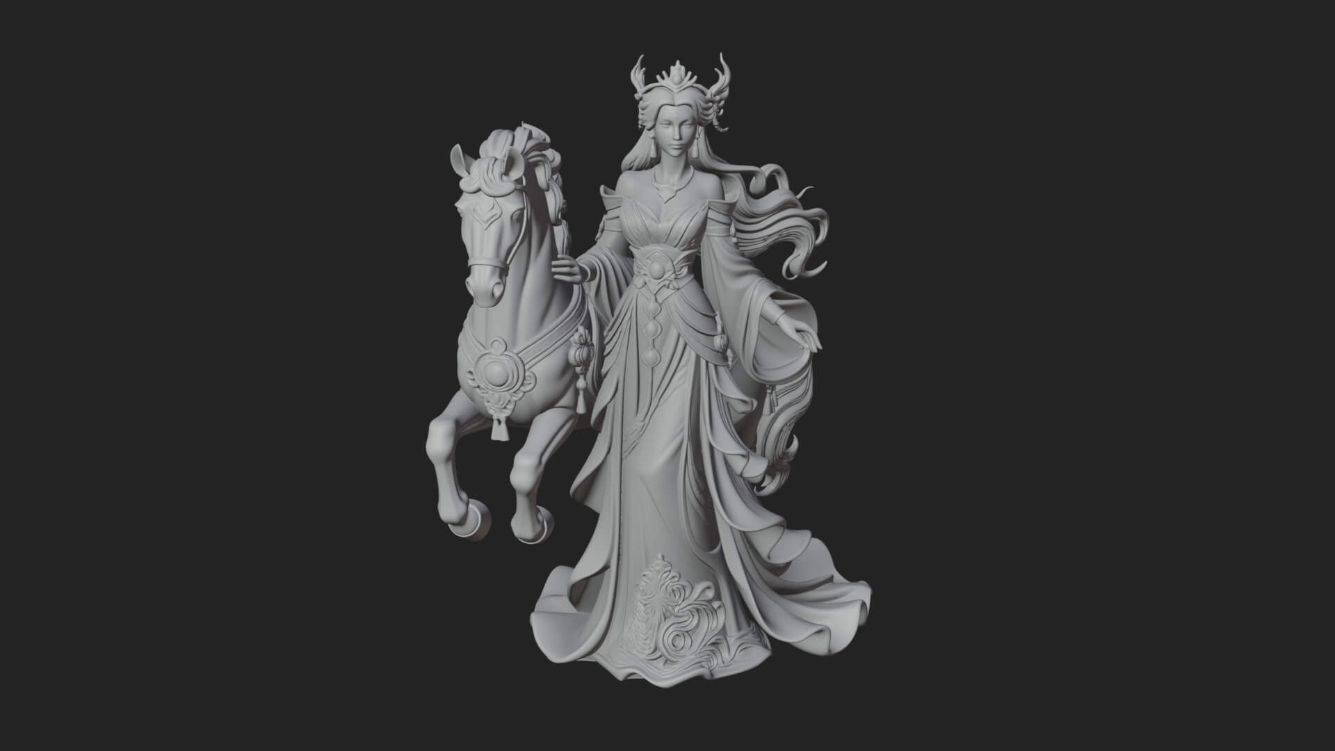 Woman with White Horse Statue Design 4 3D Print Model 3D Model