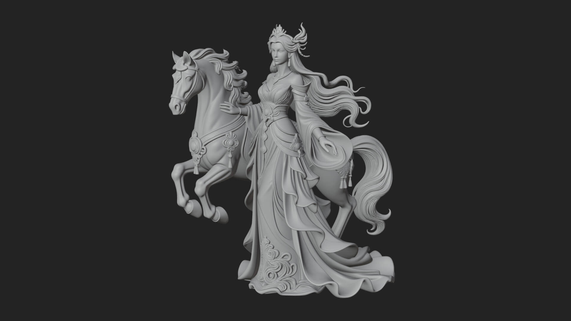 Woman with White Horse Statue Design 4 3D Print Model 3D Model