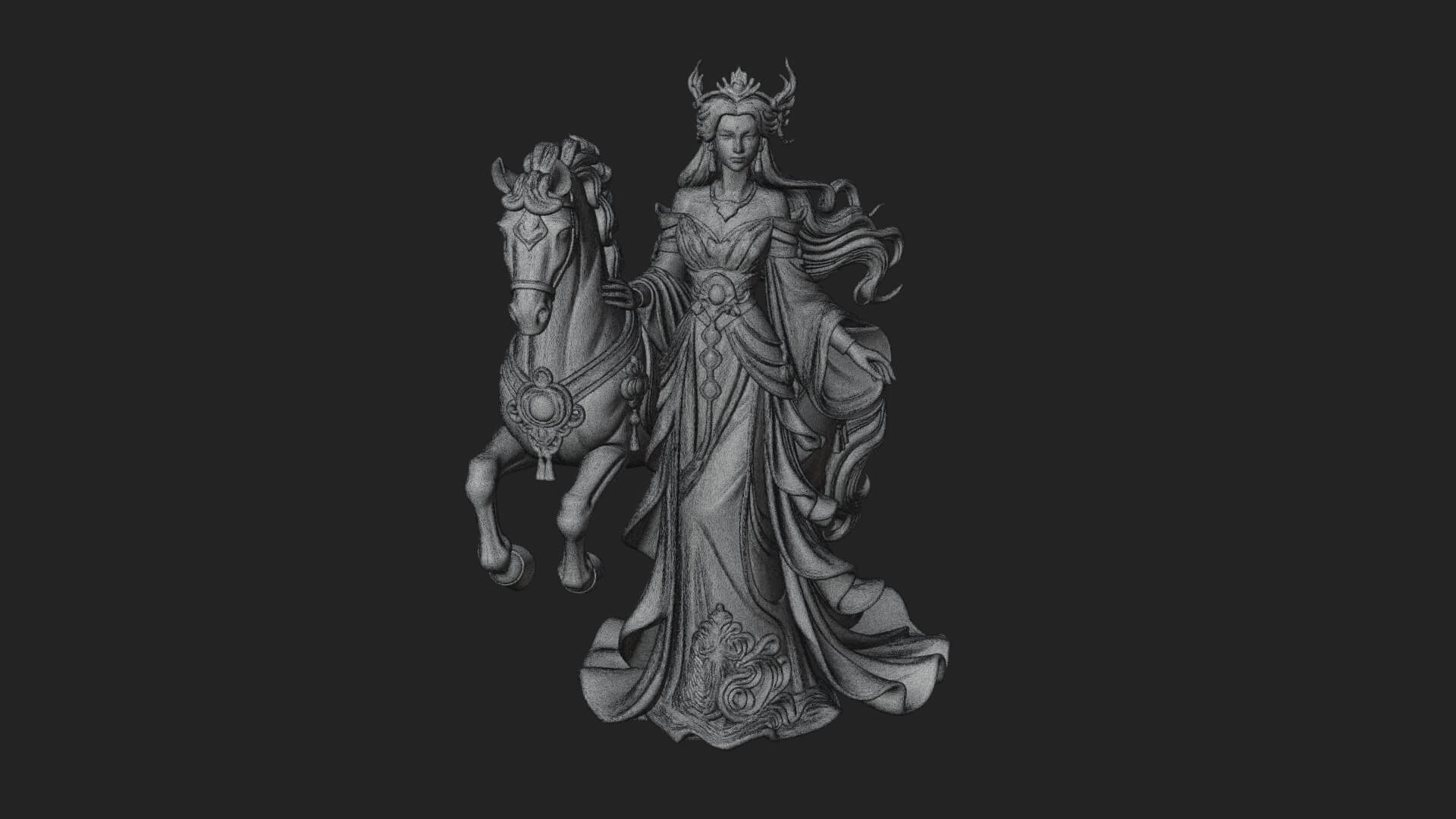 Woman with White Horse Statue Design 4 3D Print Model 3D Model