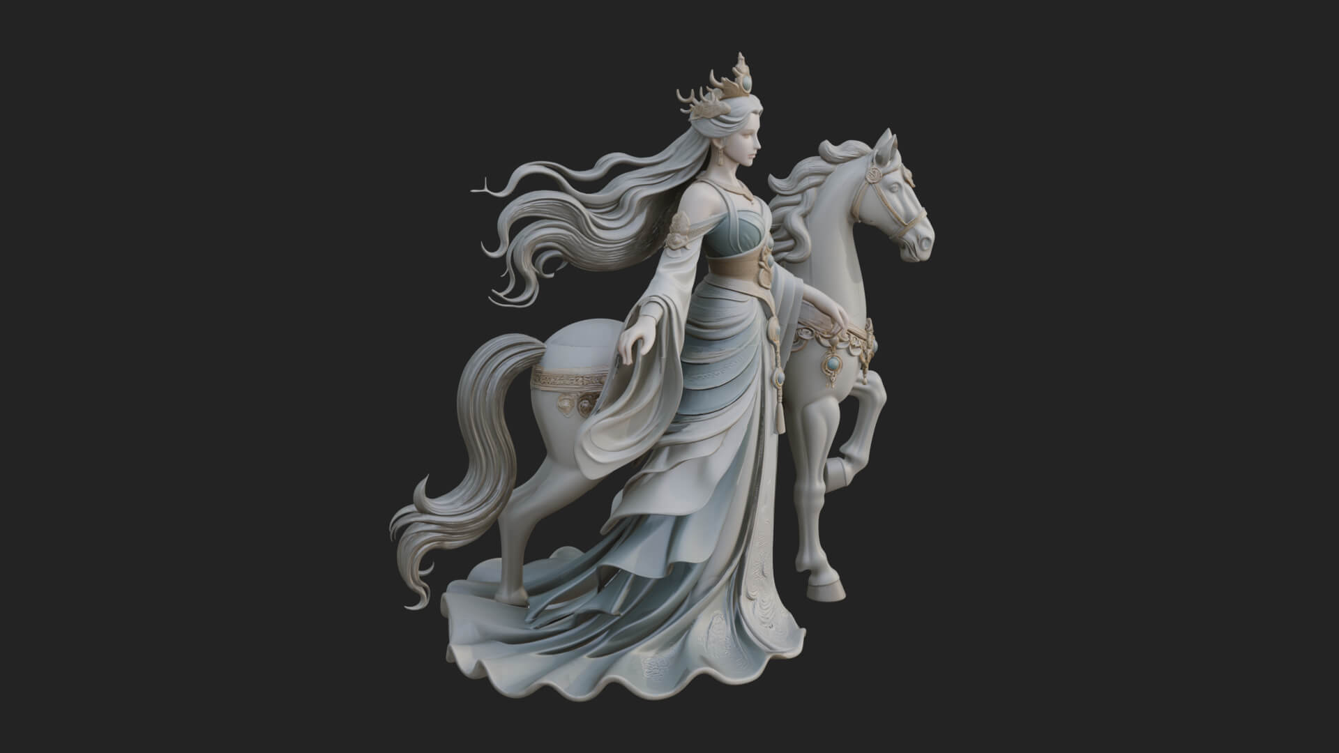 Woman with White Horse Statue Design 5 3D Print Model 3D Model