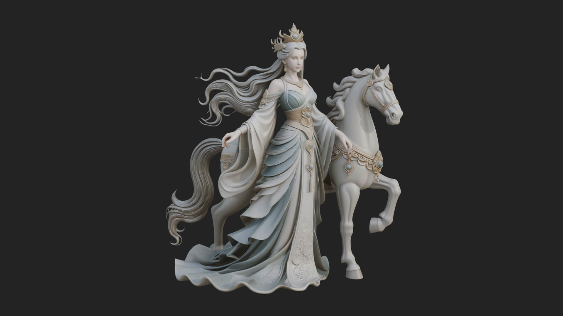 Woman with White Horse Statue Design 5 3D Print Model 3D Model