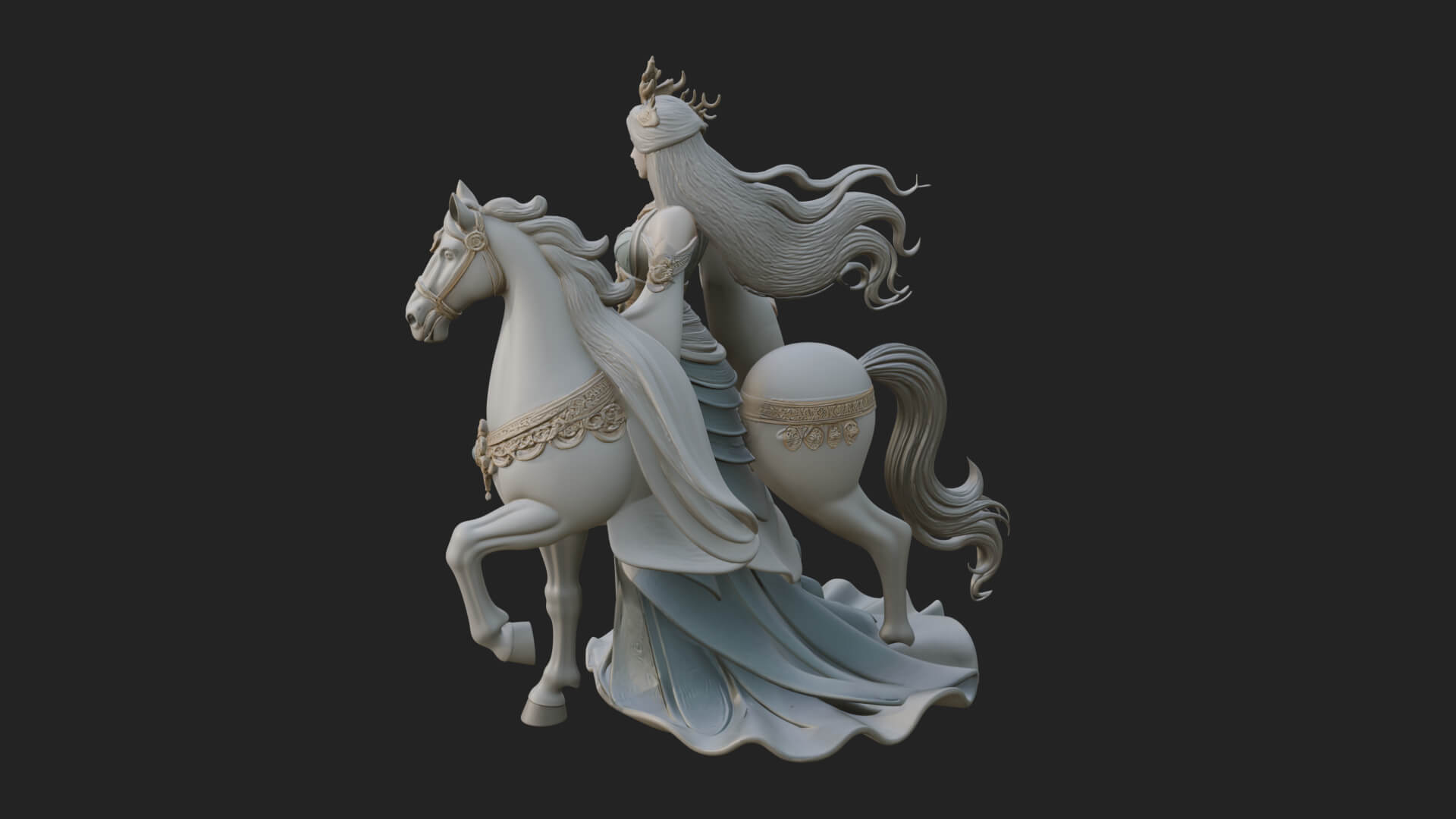Woman with White Horse Statue Design 5 3D Print Model 3D Model