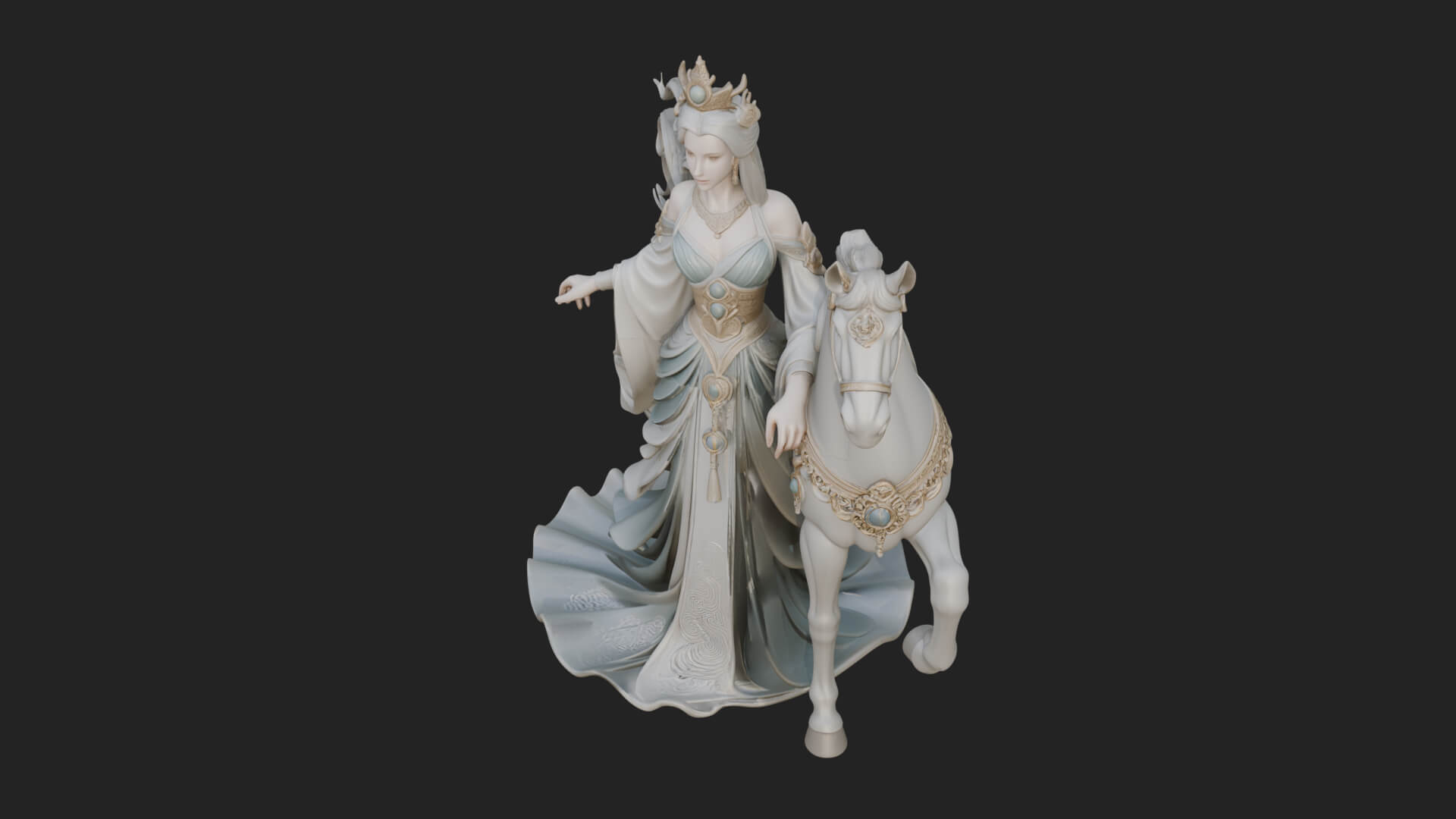 Woman with White Horse Statue Design 5 3D Print Model 3D Model