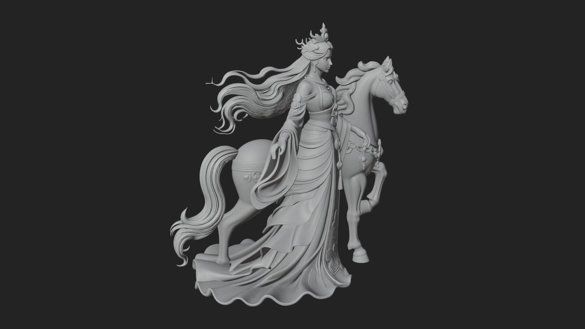 Woman with White Horse Statue Design 5 3D Print Model 3D Model