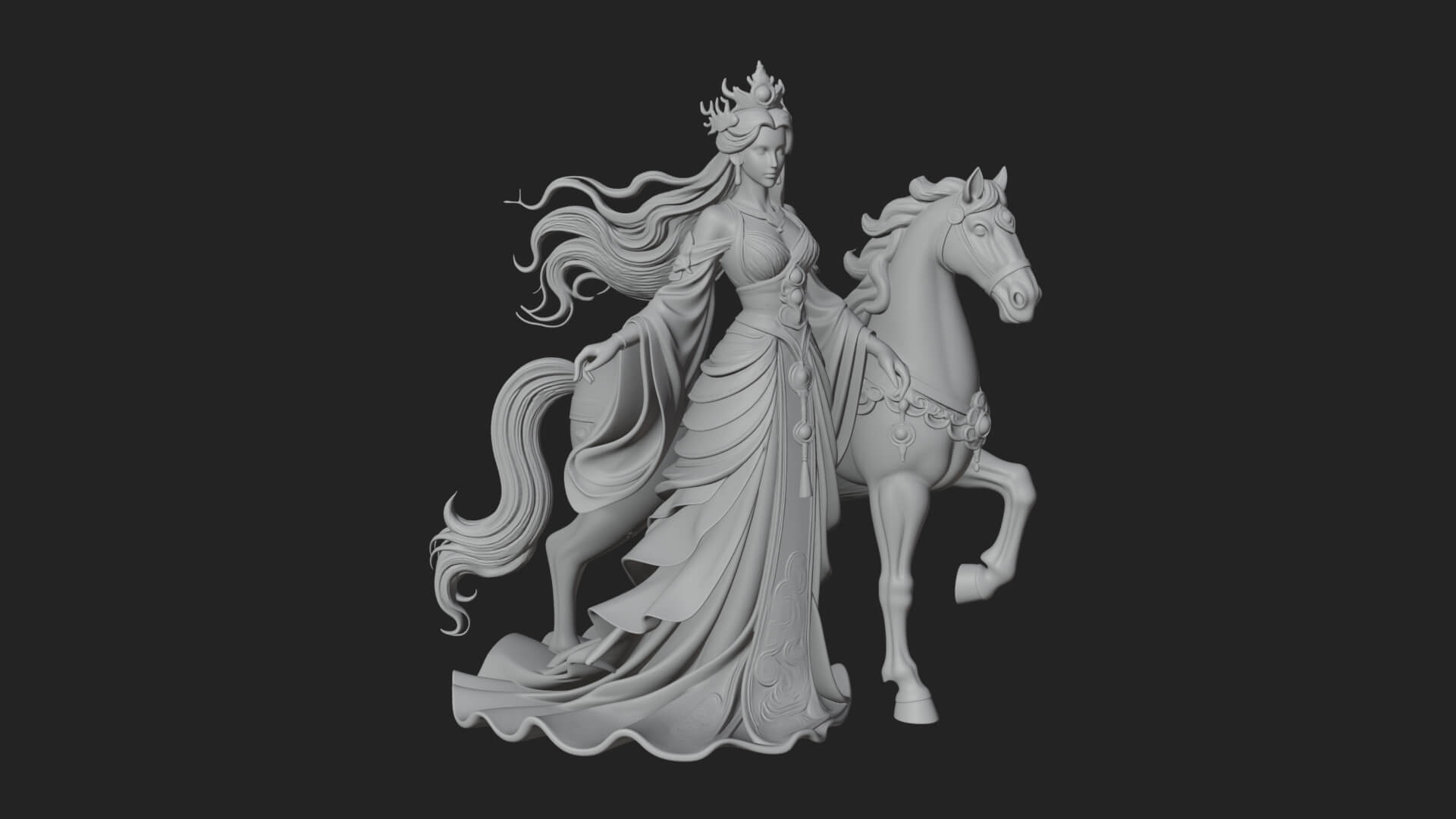 Woman with White Horse Statue Design 5 3D Print Model 3D Model