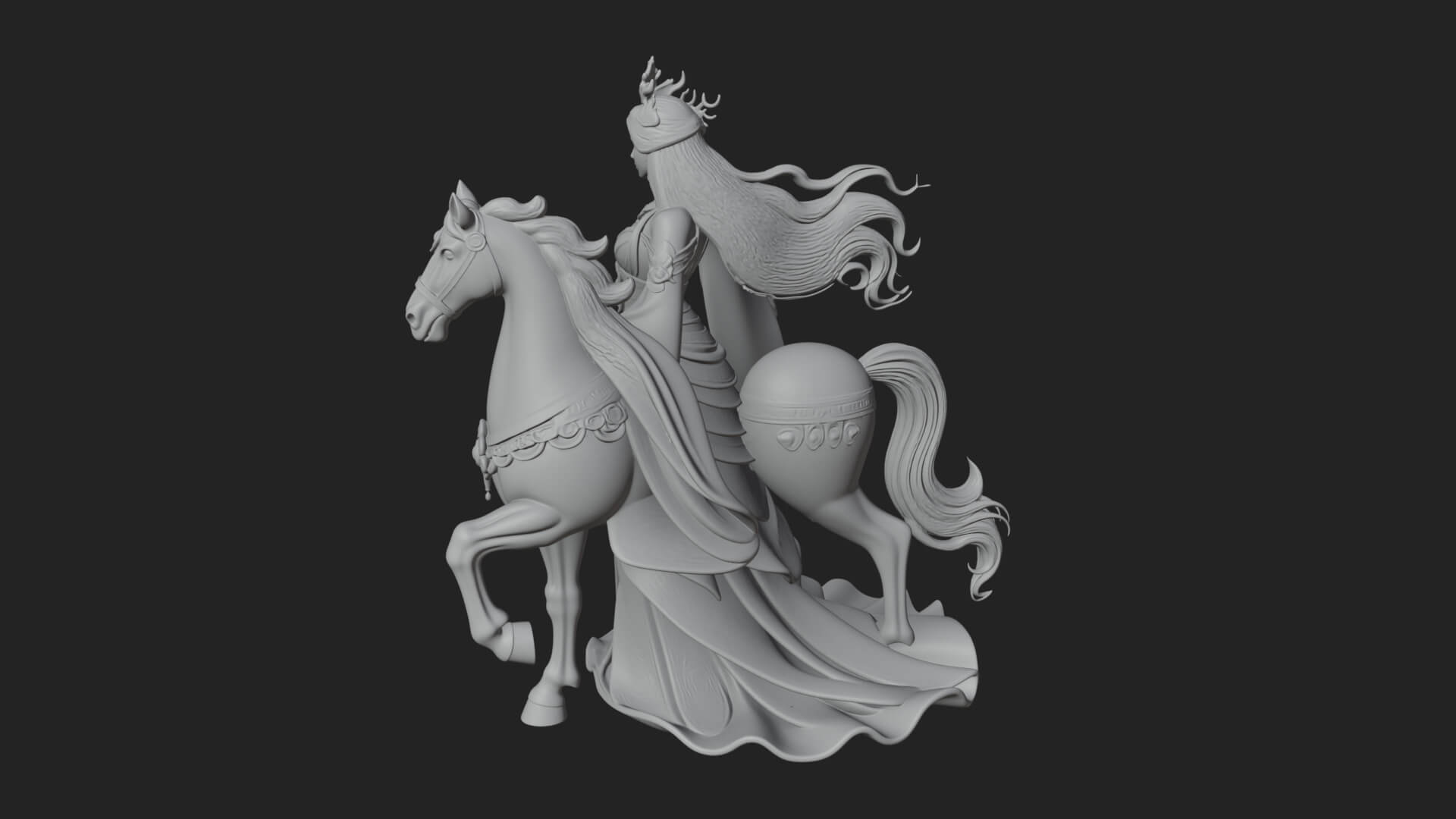 Woman with White Horse Statue Design 5 3D Print Model 3D Model