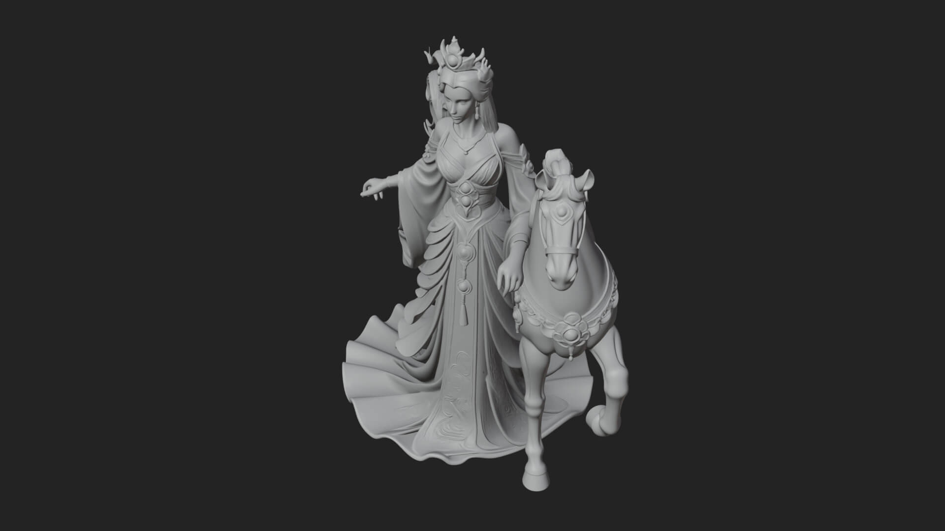 Woman with White Horse Statue Design 5 3D Print Model 3D Model