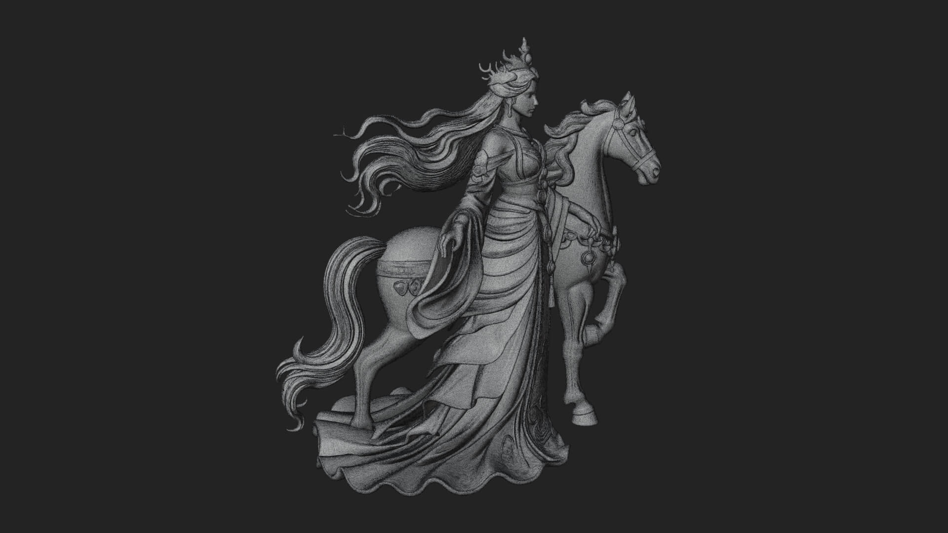 Woman with White Horse Statue Design 5 3D Print Model 3D Model