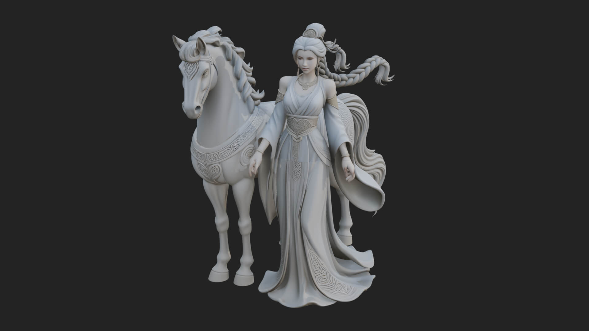 Woman with White Horse Statue Design 6 3D Print Model 3D Model