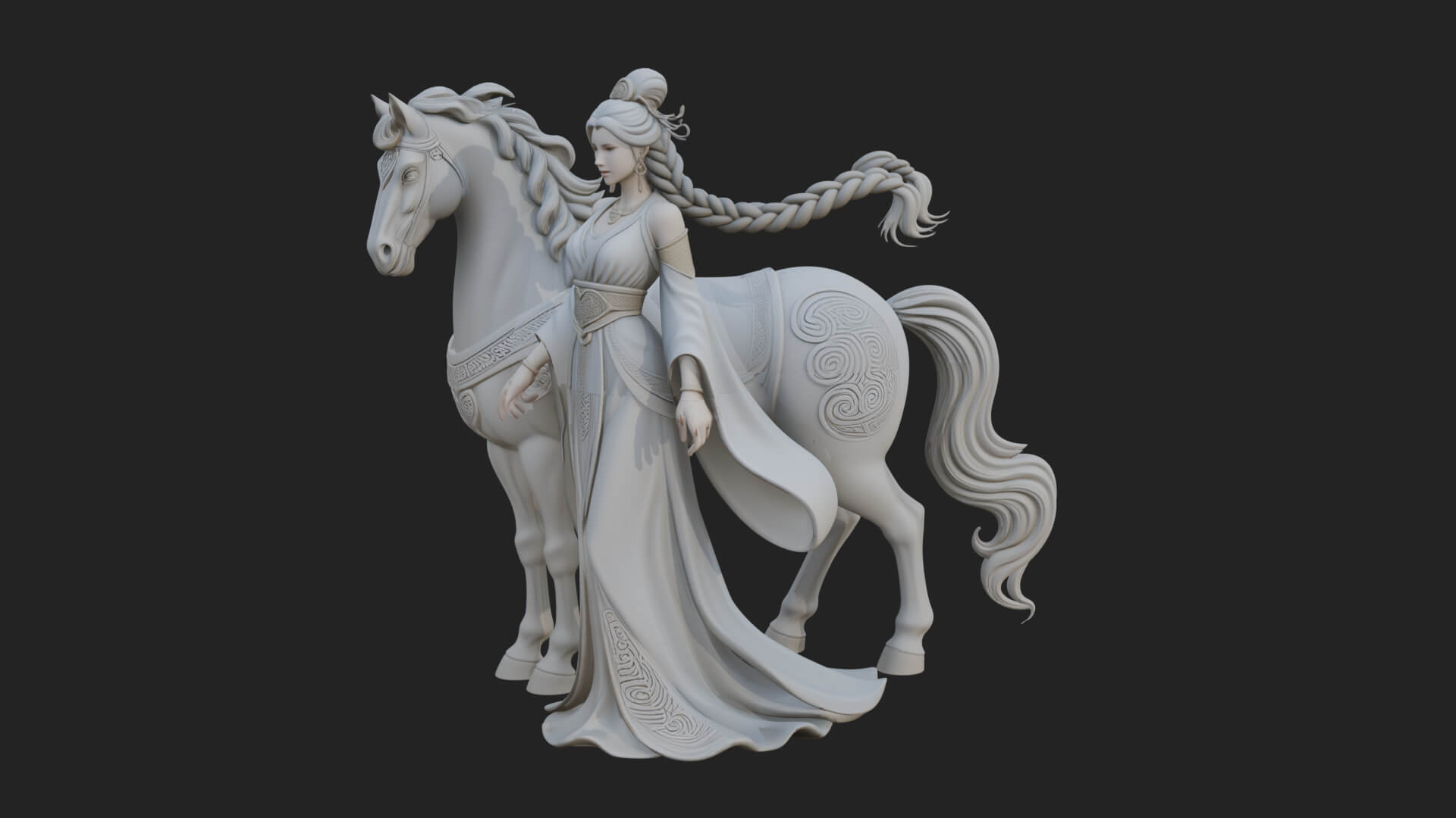 Woman with White Horse Statue Design 6 3D Print Model 3D Model