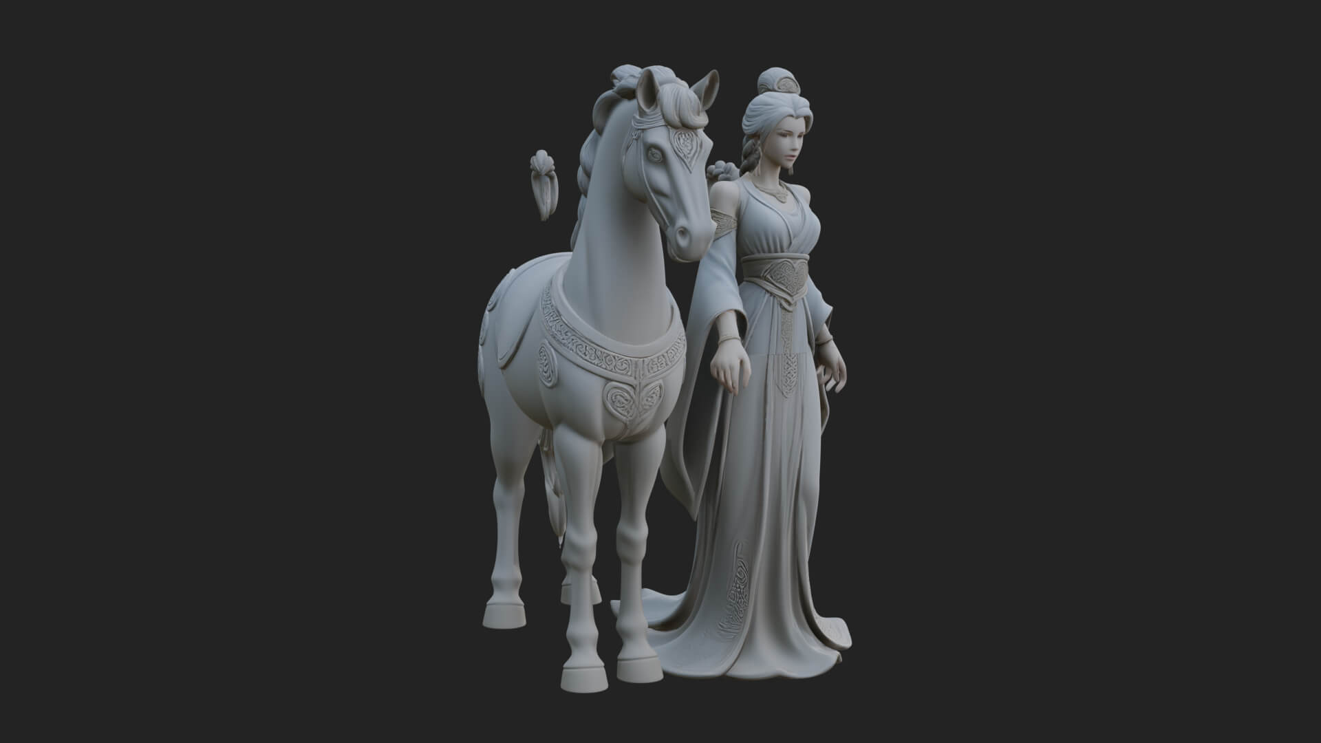 Woman with White Horse Statue Design 6 3D Print Model 3D Model