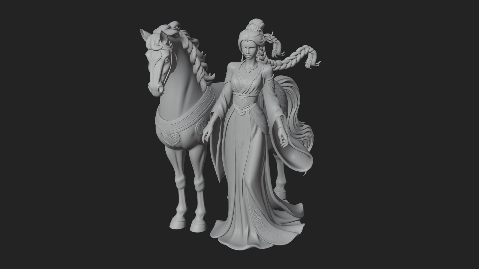 Woman with White Horse Statue Design 6 3D Print Model 3D Model