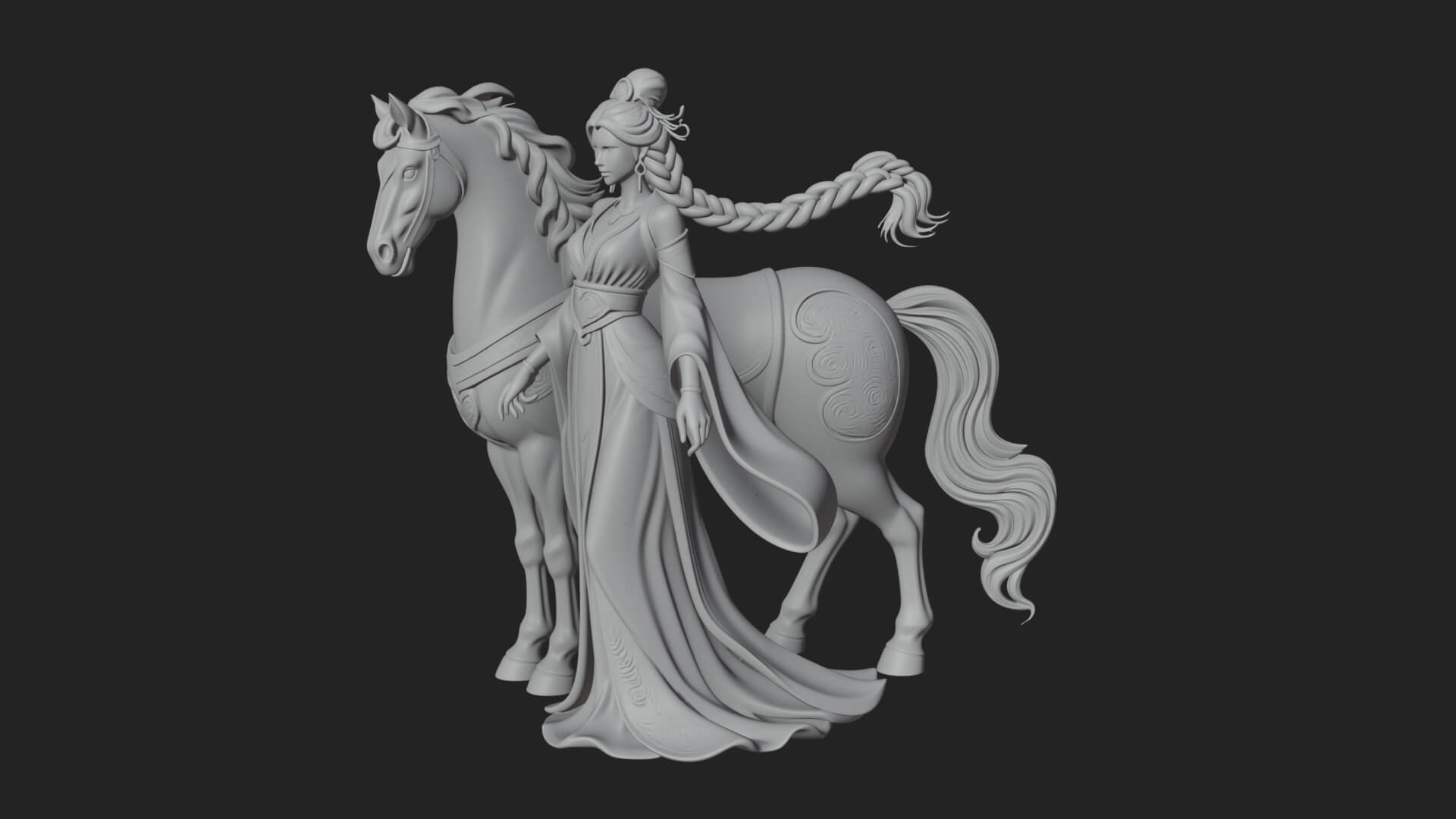 Woman with White Horse Statue Design 6 3D Print Model 3D Model