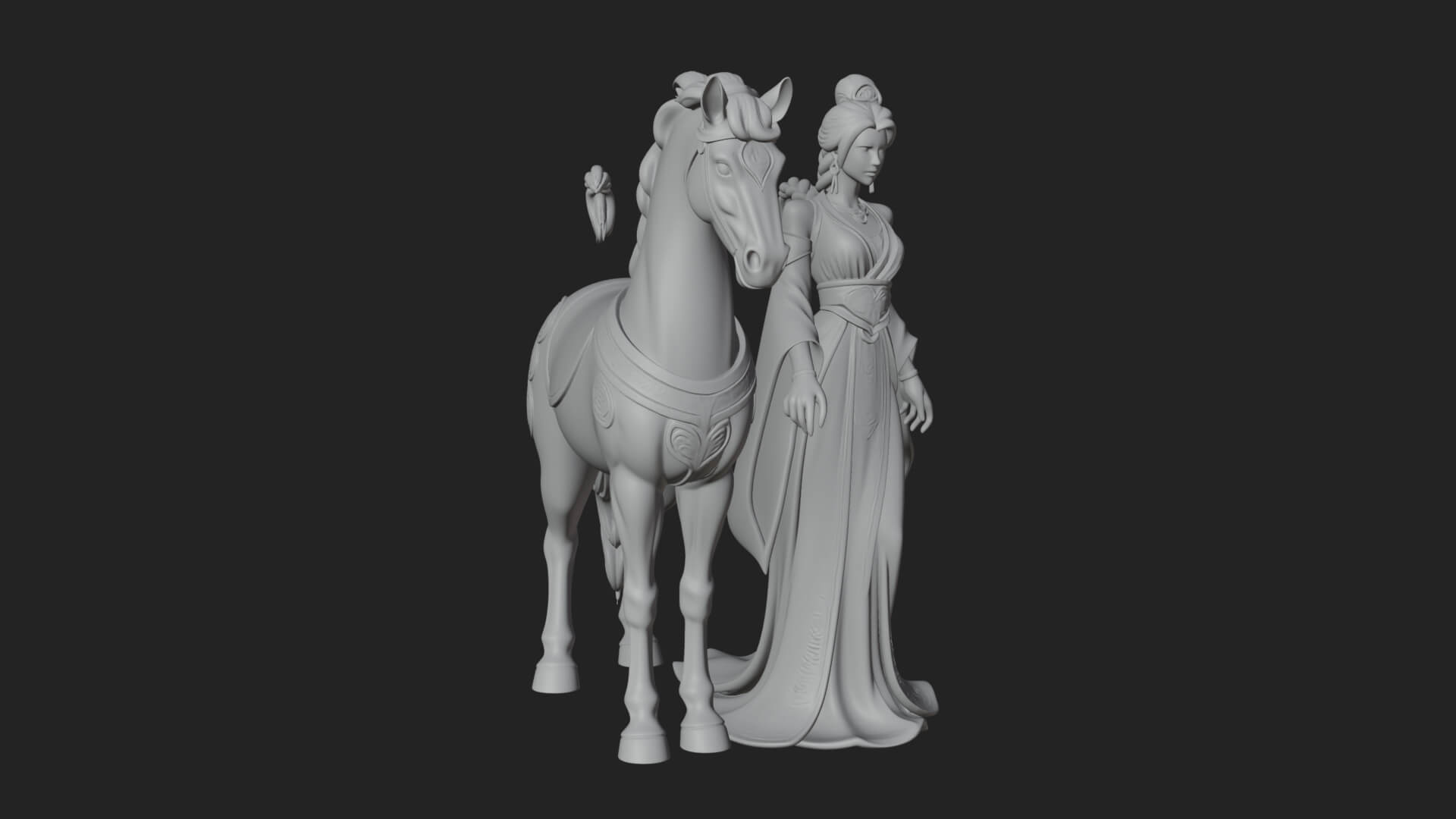 Woman with White Horse Statue Design 6 3D Print Model 3D Model