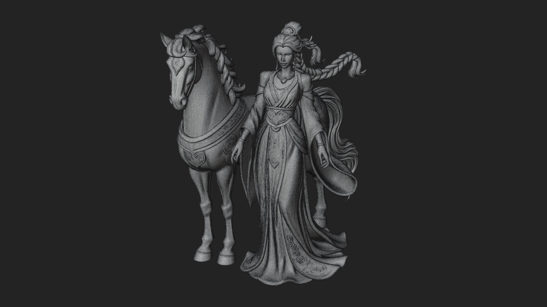 Woman with White Horse Statue Design 6 3D Print Model 3D Model