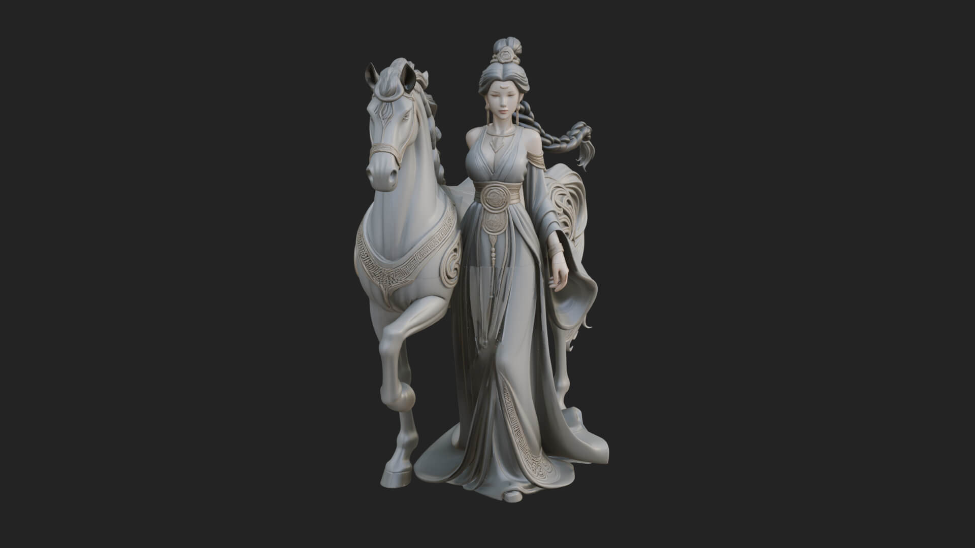 Woman with White Horse Statue Design 7 3D Print Model 3D Model