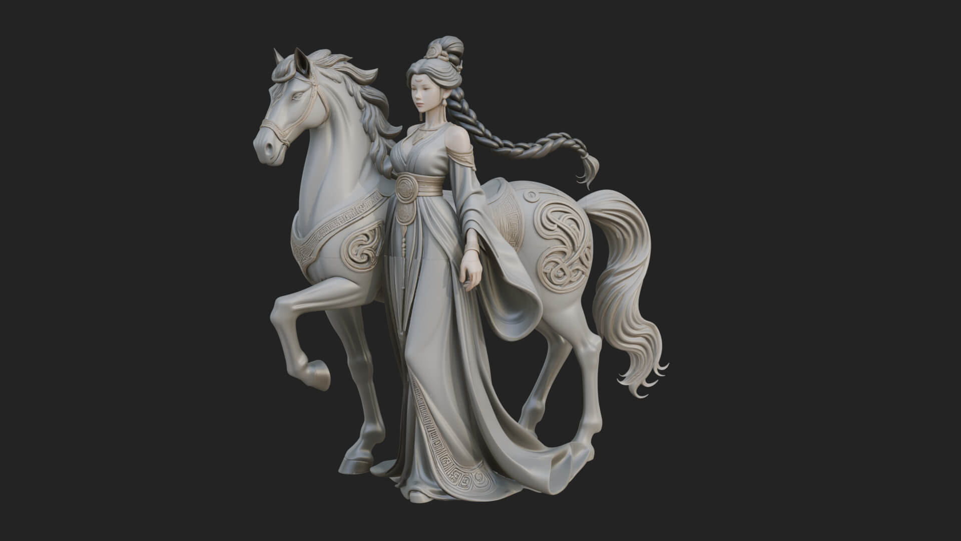 Woman with White Horse Statue Design 7 3D Print Model 3D Model