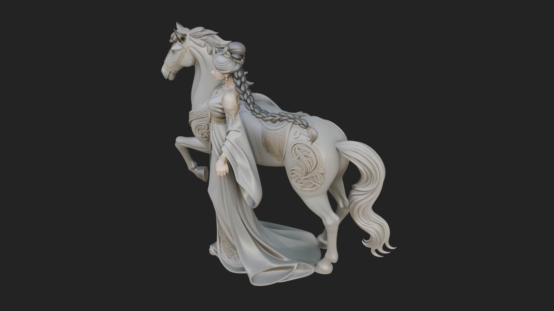 Woman with White Horse Statue Design 7 3D Print Model 3D Model