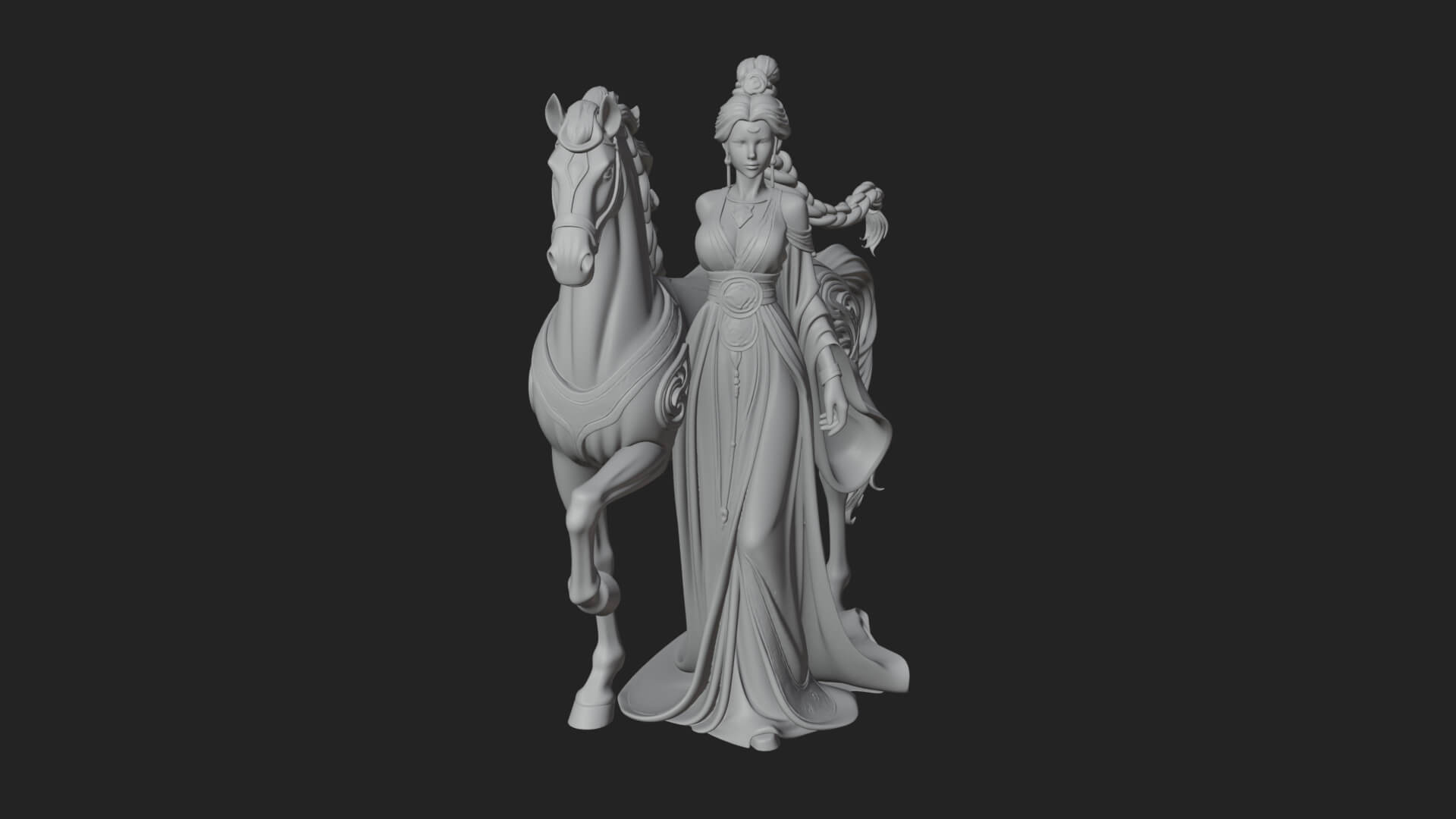 Woman with White Horse Statue Design 7 3D Print Model 3D Model