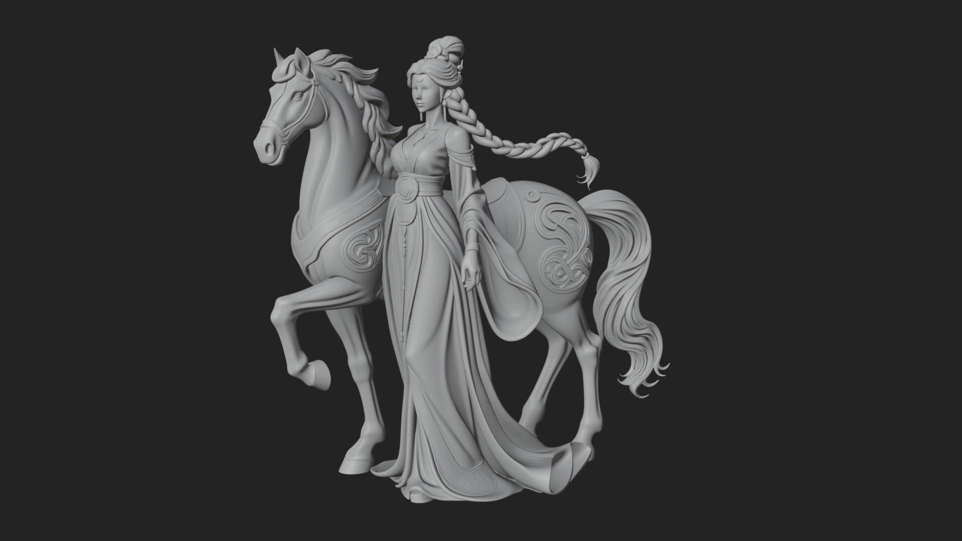 Woman with White Horse Statue Design 7 3D Print Model 3D Model