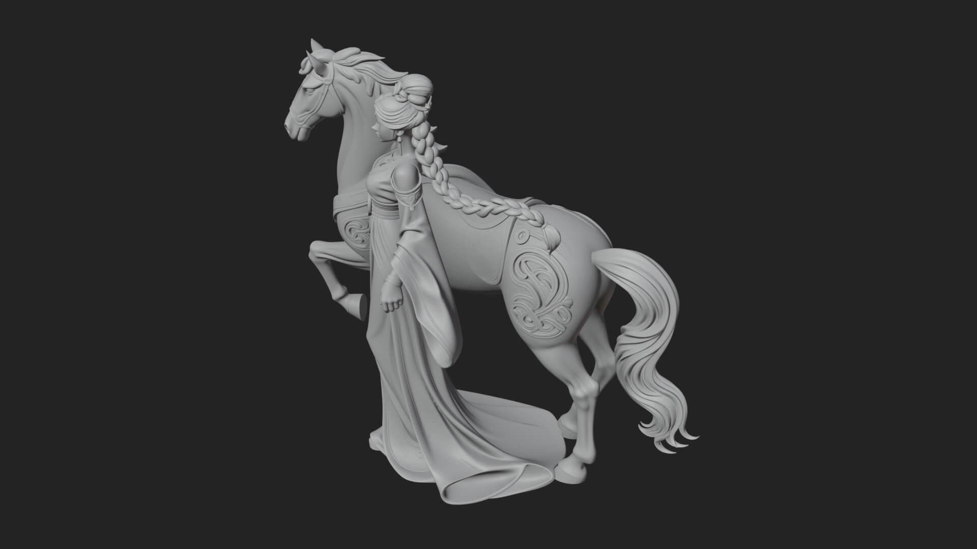 Woman with White Horse Statue Design 7 3D Print Model 3D Model