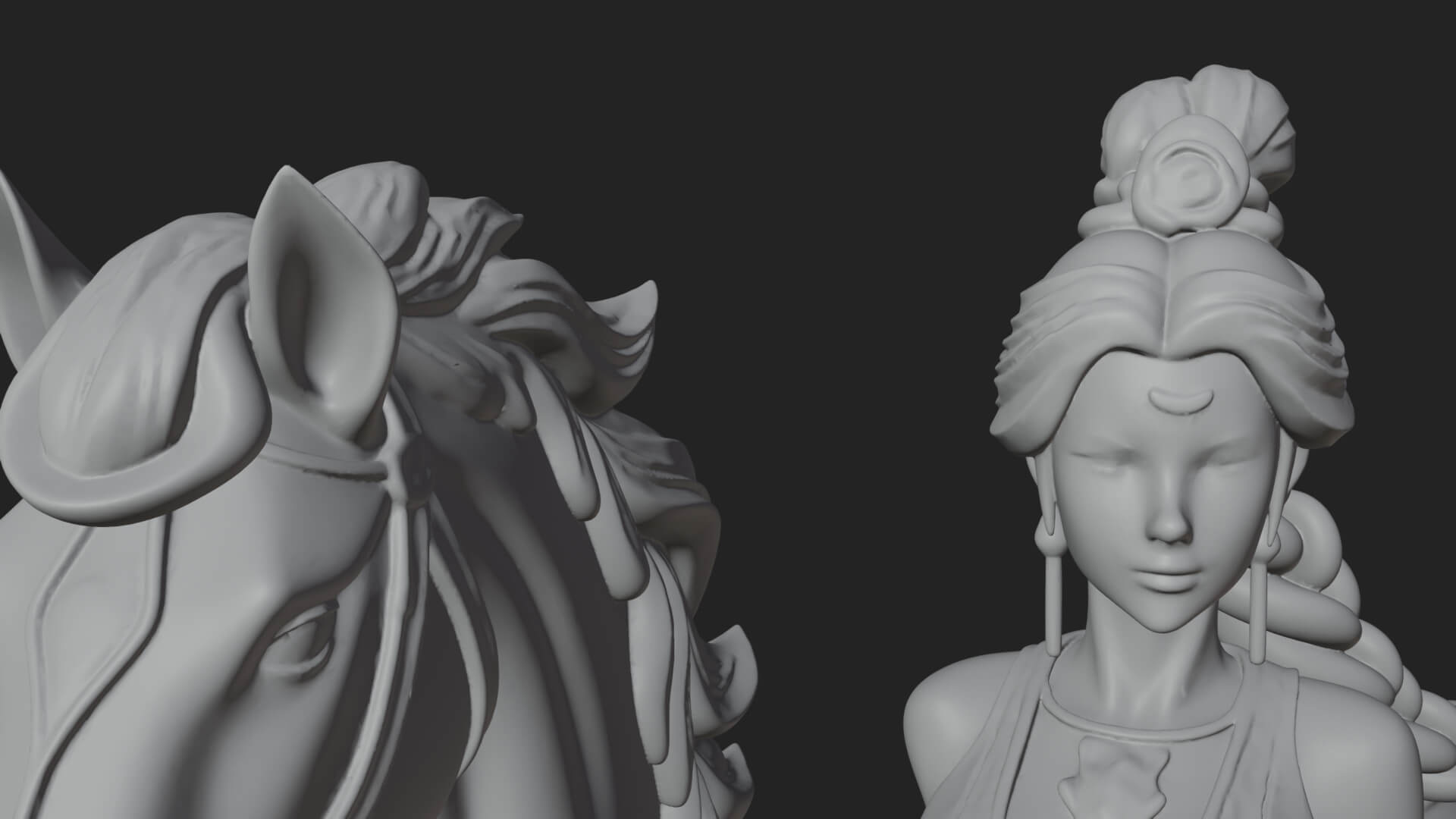 Woman with White Horse Statue Design 7 3D Print Model 3D Model