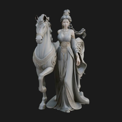 Woman with White Horse Statue Design 7 3D Print Model