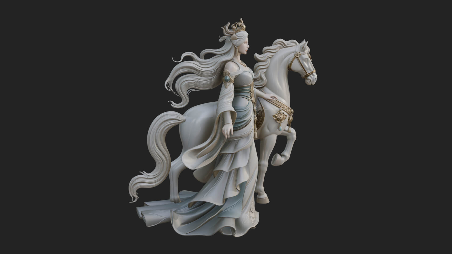 Woman with White Horse Statue Design 8 3D Print Model 3D Model