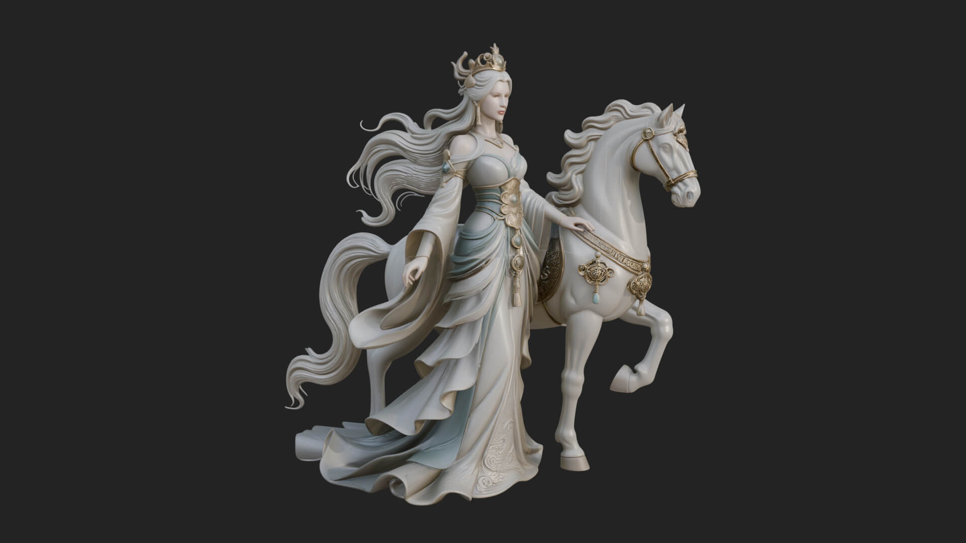 Woman with White Horse Statue Design 8 3D Print Model 3D Model