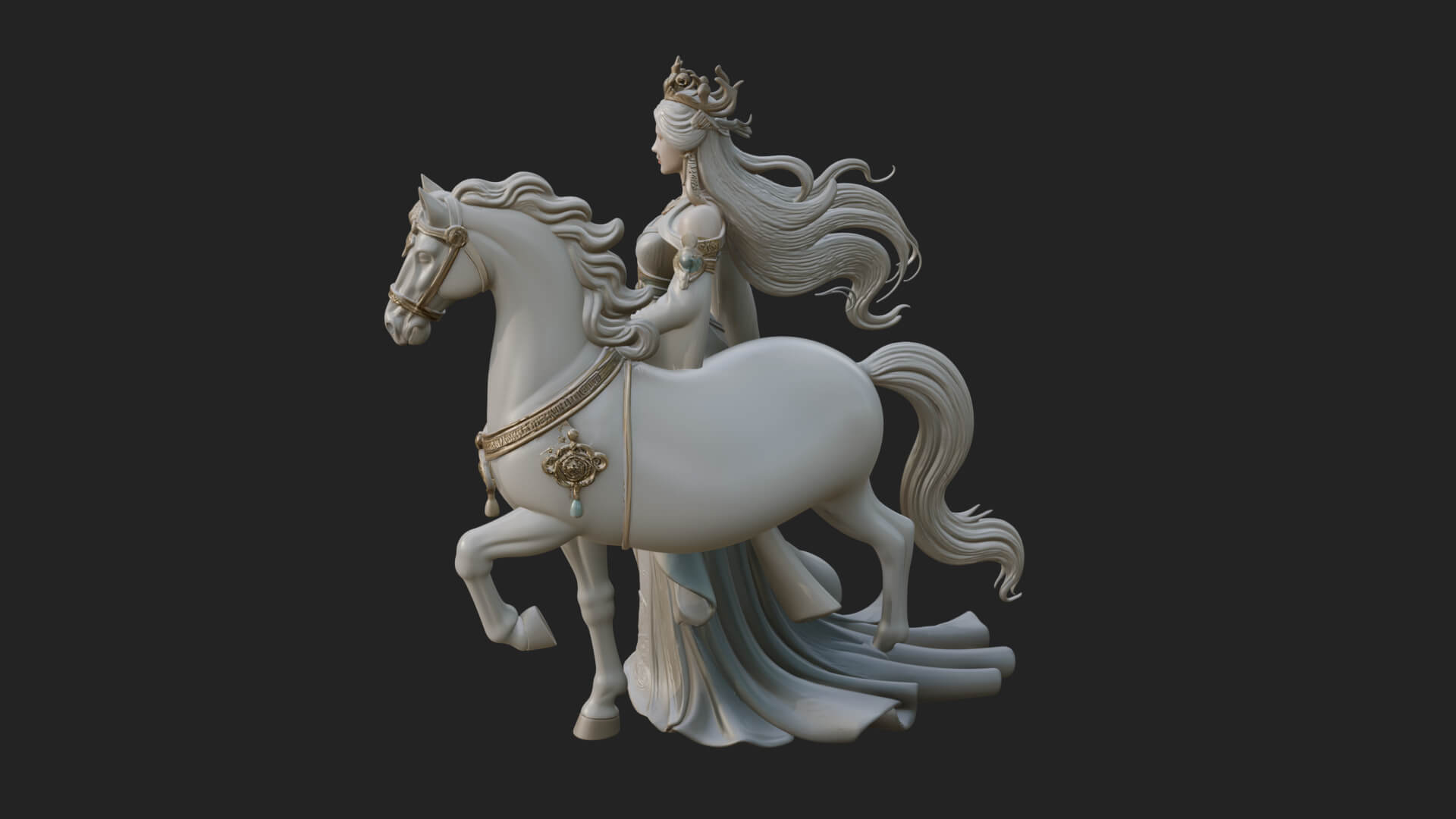 Woman with White Horse Statue Design 8 3D Print Model 3D Model